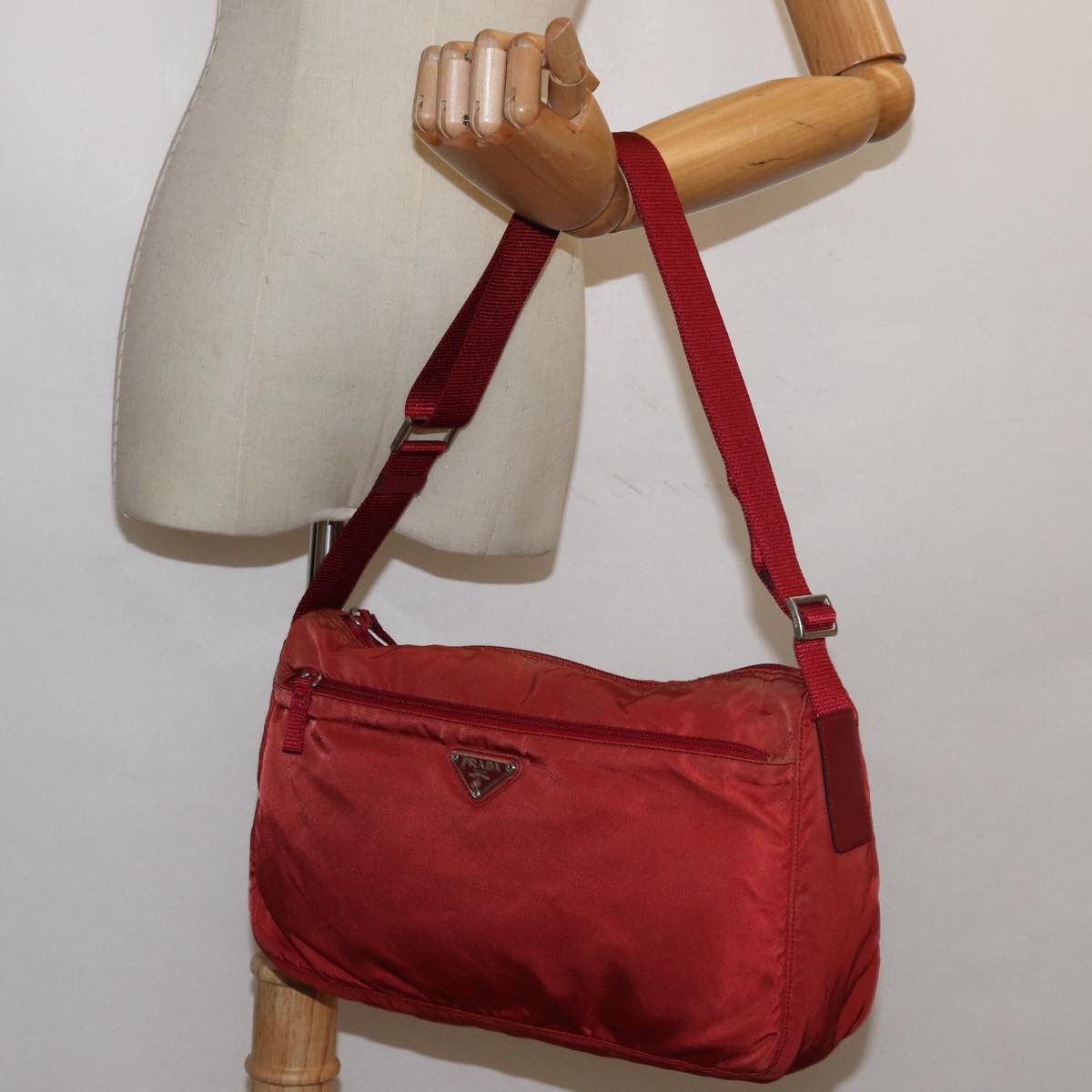 Prada Tessuto Red Canvas Shoulder Bag (Pre-Owned) Size ONE SIZE - 8 Thumbnail