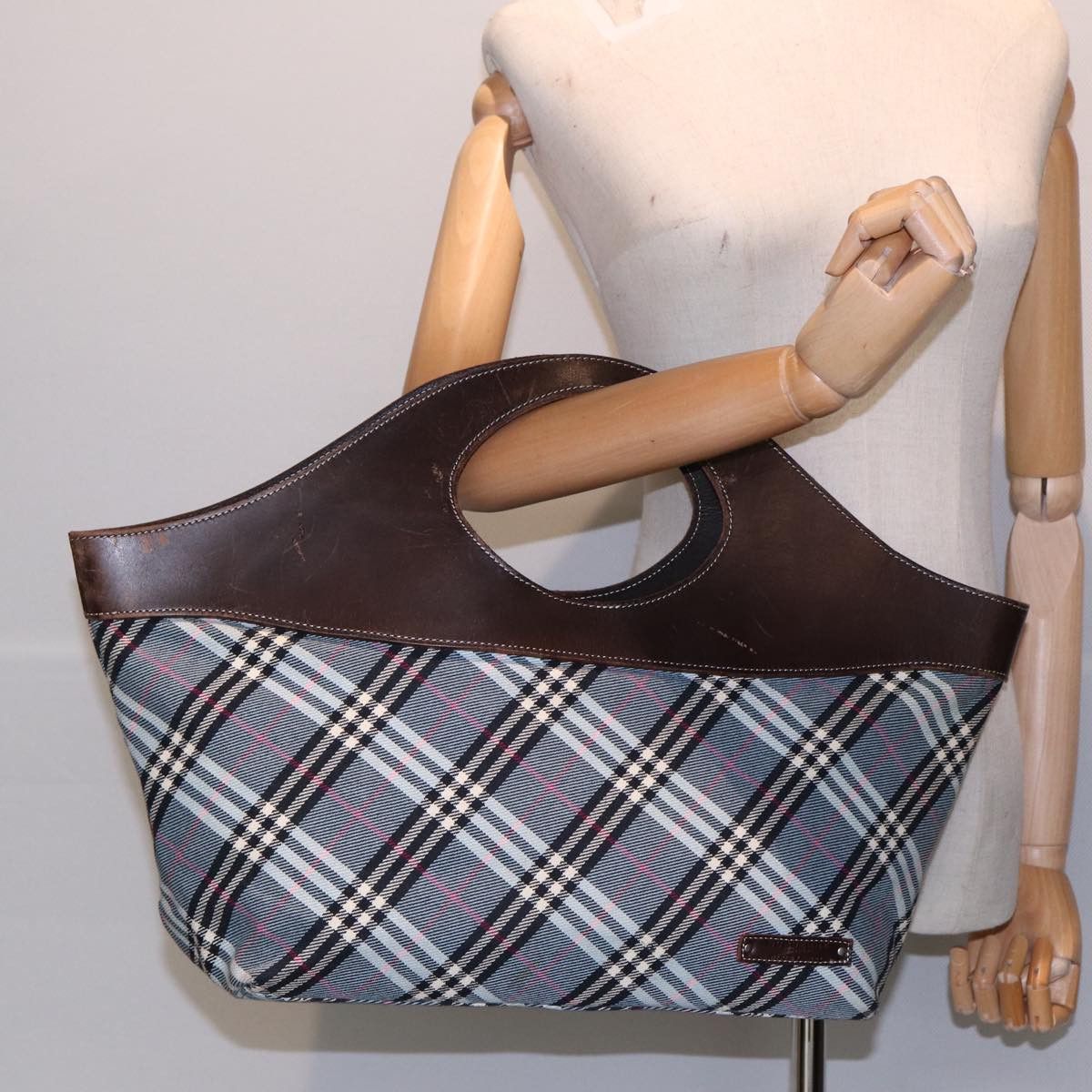 Burberry Plaid Blue Canvas Handbag (Pre-Owned) Size ONE SIZE - 13 Thumbnail