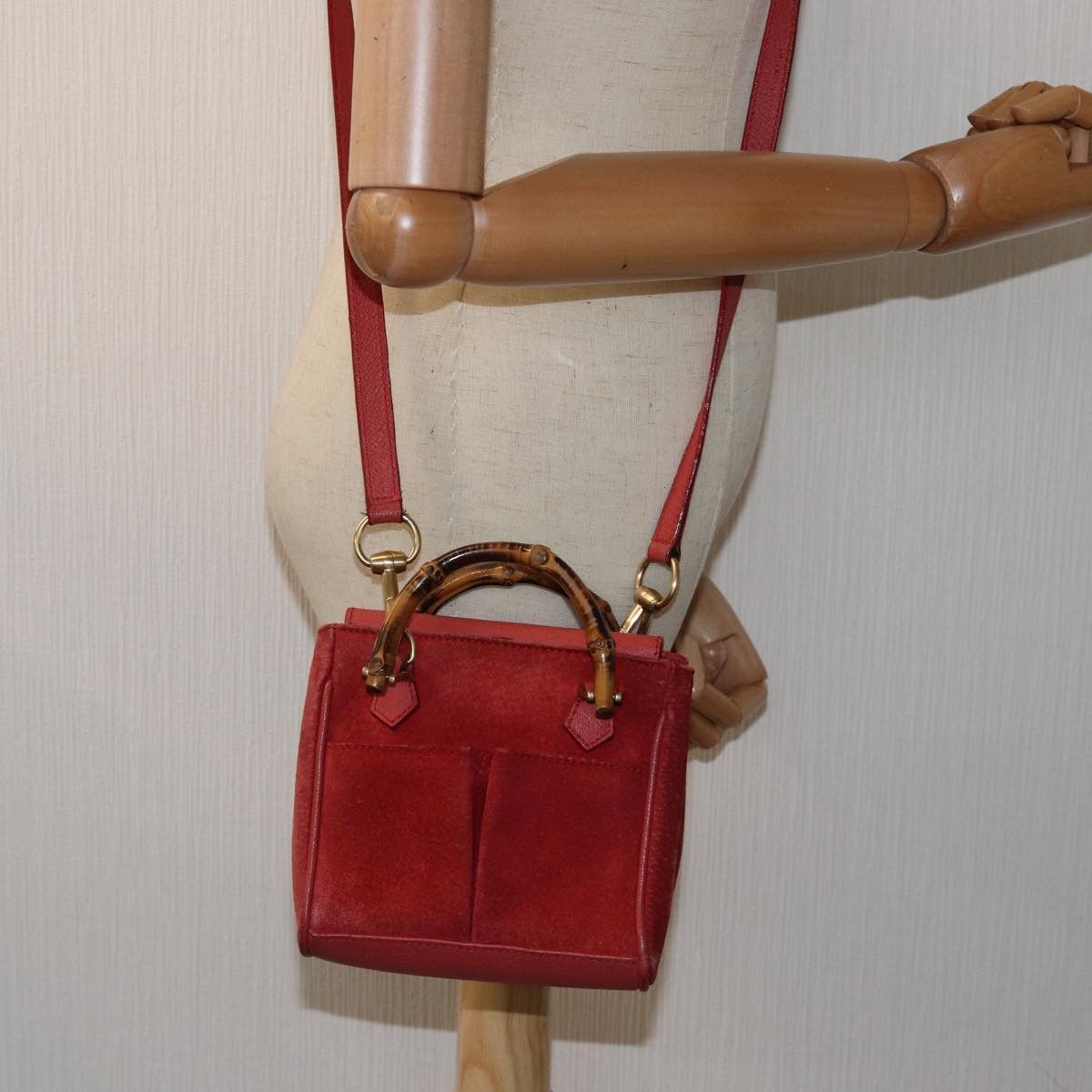 Gucci Bamboo Red Suede Handbag (Pre-Owned) Size ONE SIZE - 7 Thumbnail