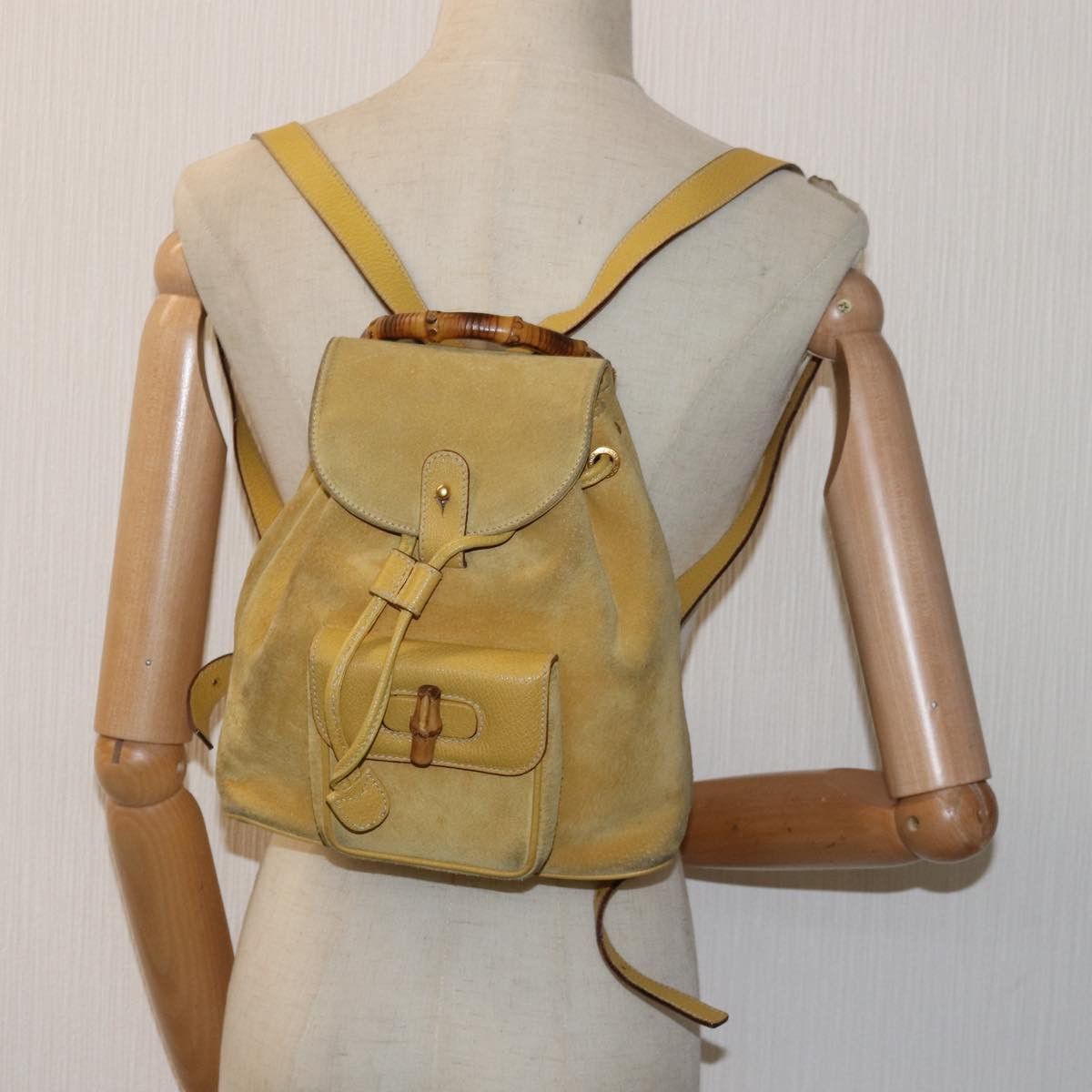 Gucci Bamboo Yellow Suede Backpack Bag (Pre-Owned) Size ONE SIZE - 7 Thumbnail