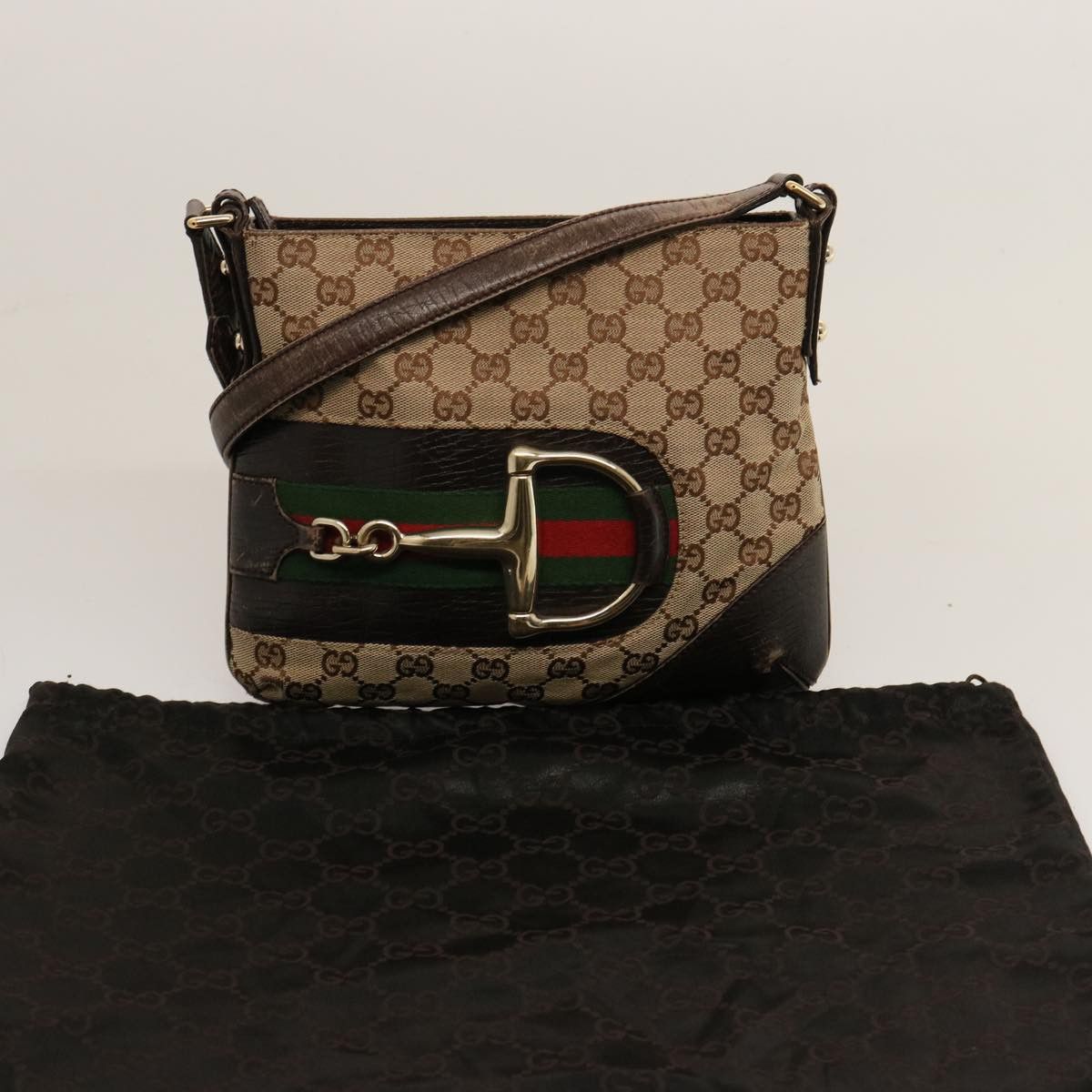 Gucci Horsebit Beige Canvas Shoulder Bag (Pre-Owned) Size ONE SIZE - 8 Thumbnail