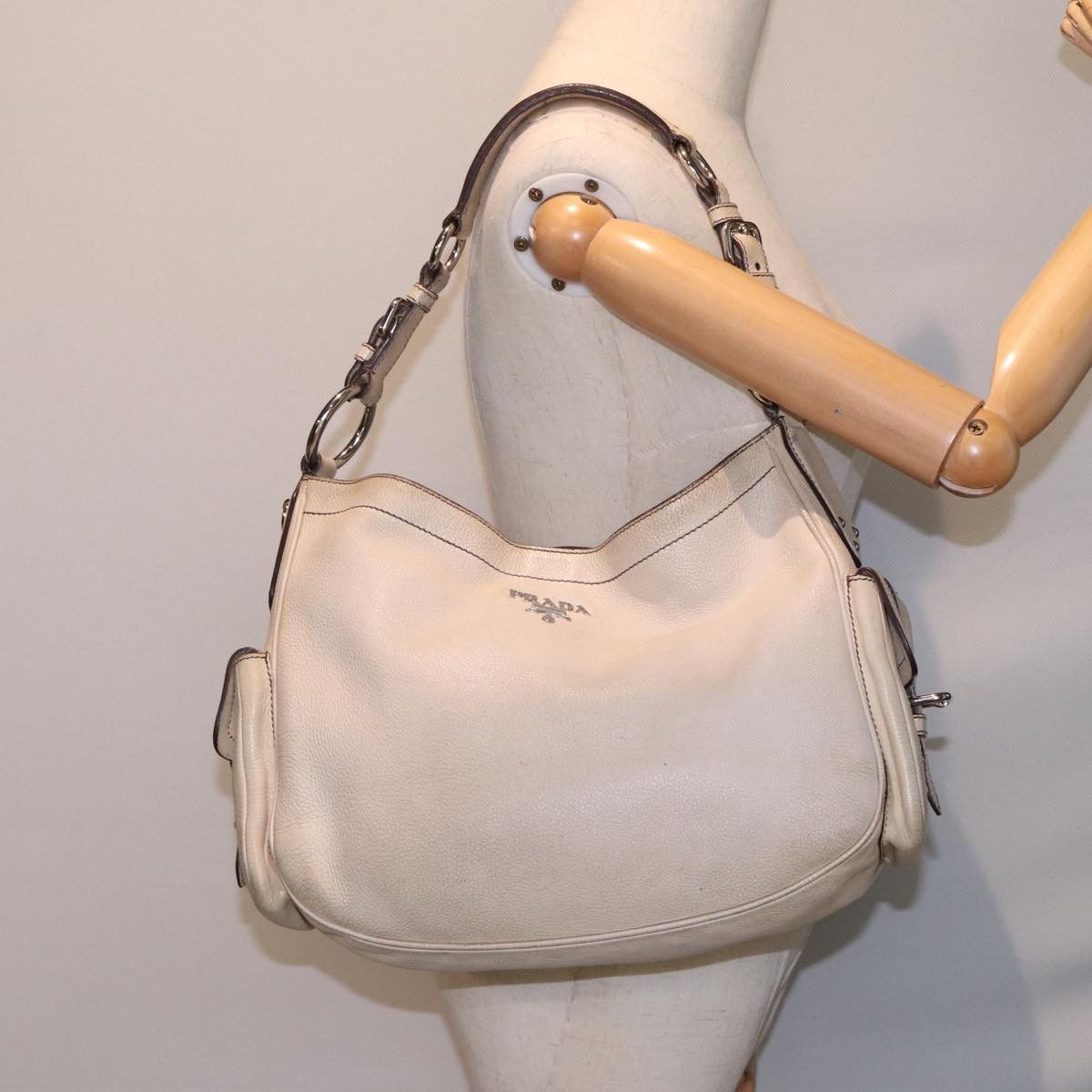 Vitello Beige Leather Shoulder Bag (Pre-Owned)