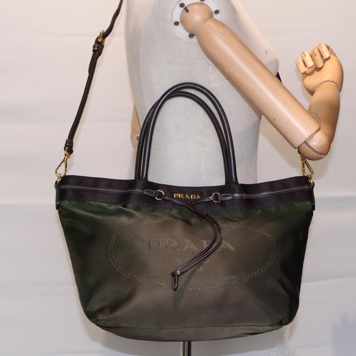 Prada Tessuto Khaki Synthetic Handbag (Pre-Owned) Size ONE SIZE - 11 Thumbnail