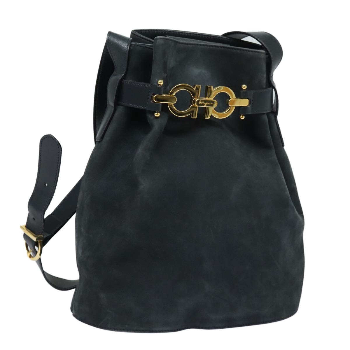Salvatore Ferragamo Gancini Navy Suede Shoulder Bag (Pre-Owned) Size ONE SIZE - 17 Thumbnail