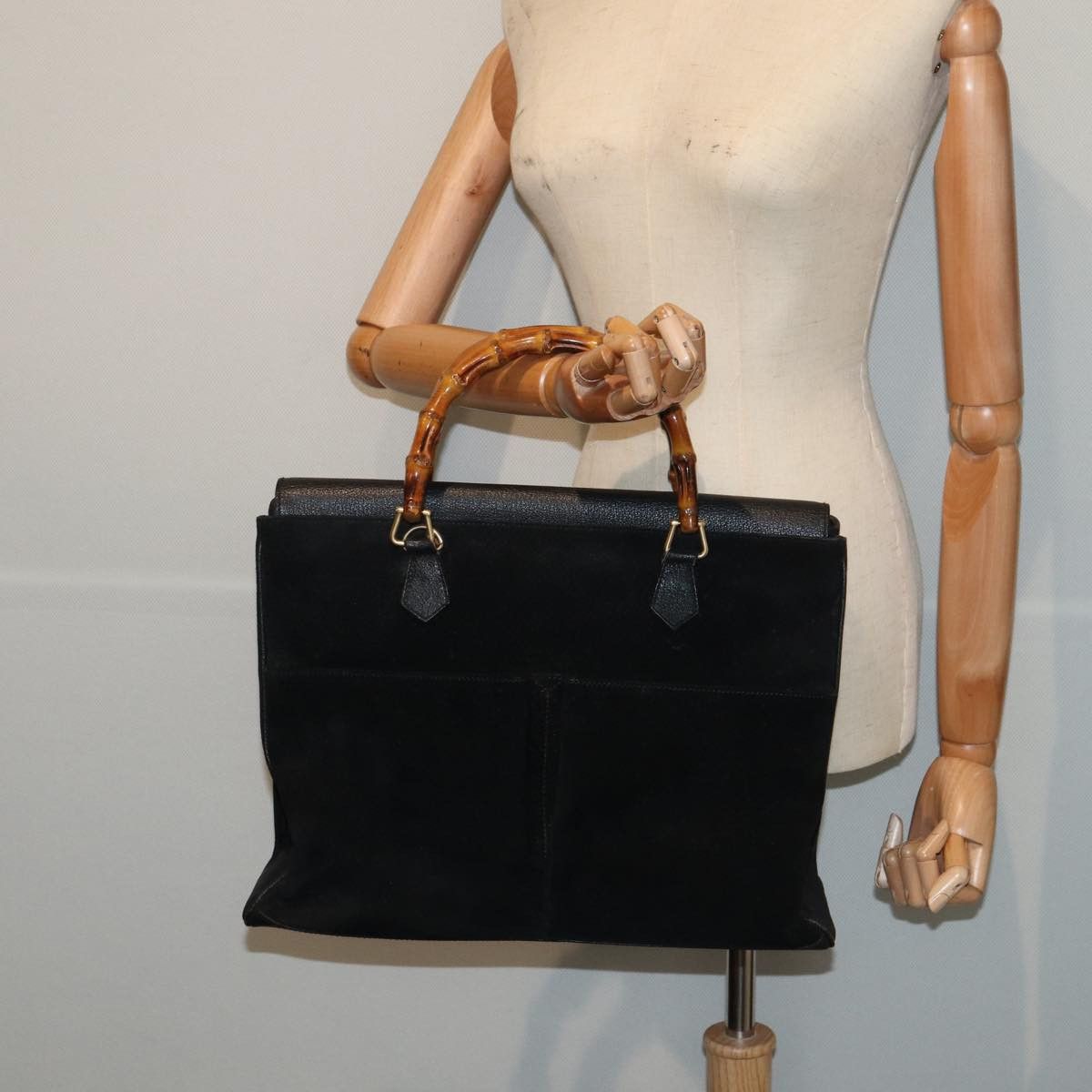 Gucci Bamboo Black Suede Handbag (Pre-Owned) Size ONE SIZE - 7 Thumbnail