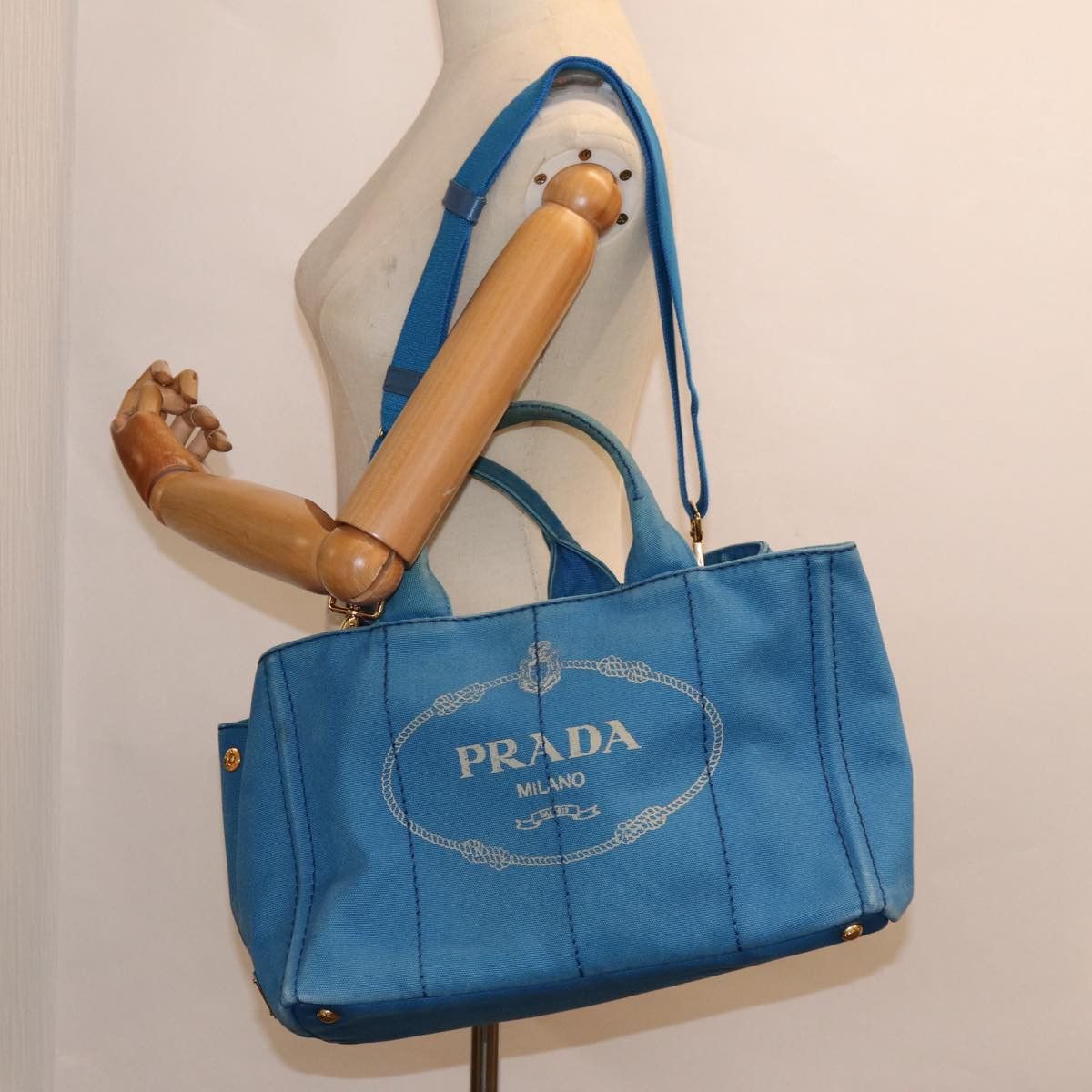 Prada Canapa Blue Canvas Handbag (Pre-Owned) Size ONE SIZE - 12 Thumbnail