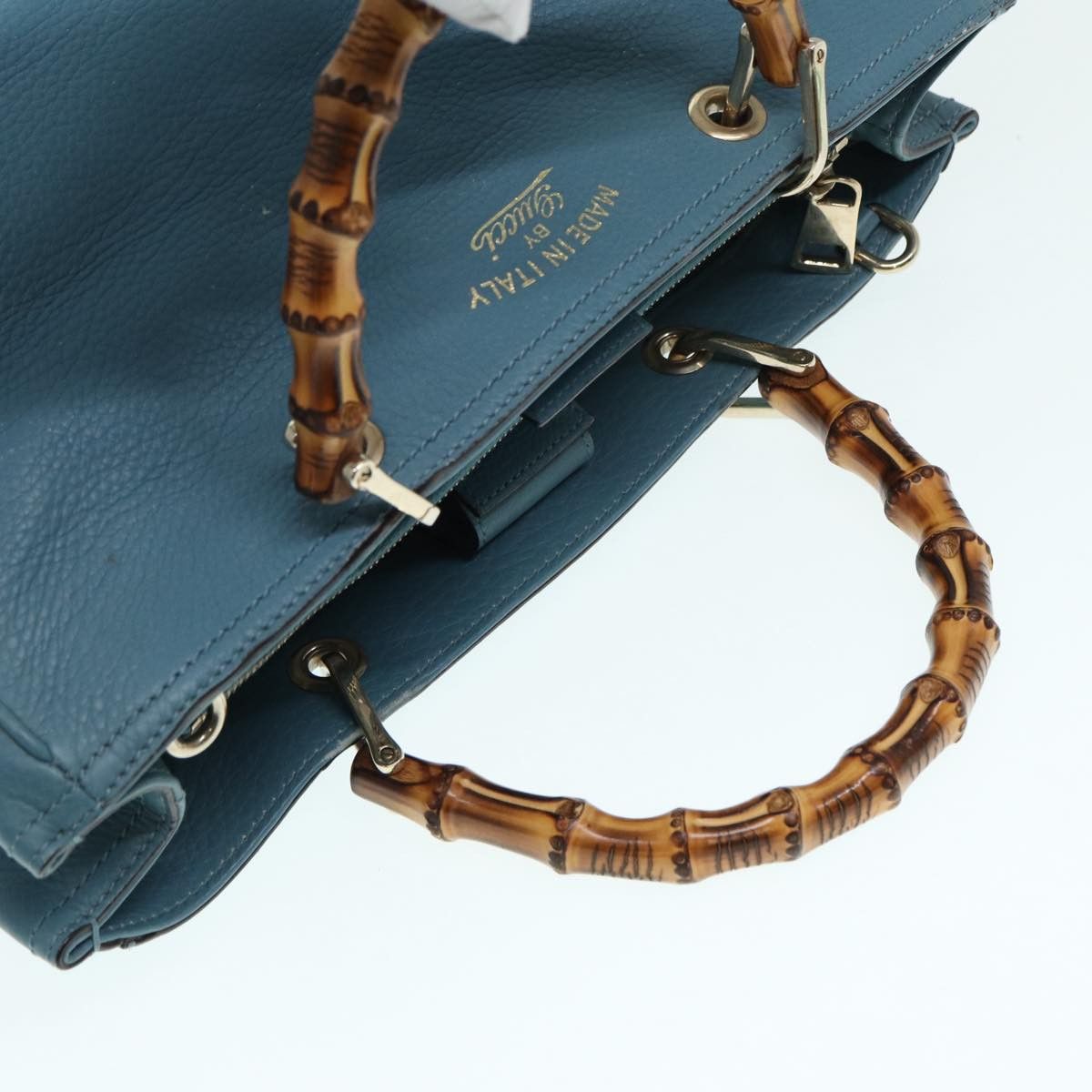 Gucci Bamboo Blue Leather Handbag (Pre-Owned) Size ONE SIZE - 4 Thumbnail