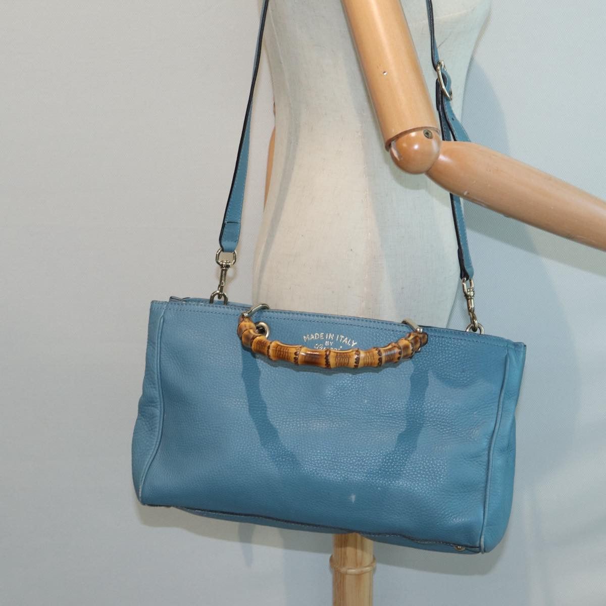 Gucci Bamboo Blue Leather Handbag (Pre-Owned) Size ONE SIZE - 7 Thumbnail