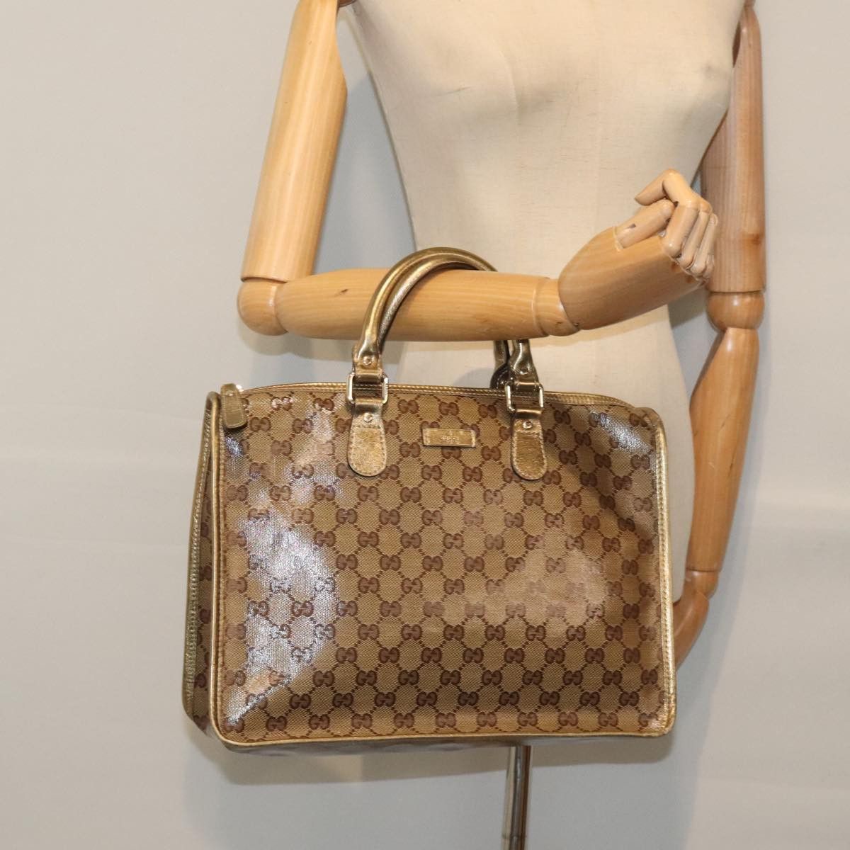 Gucci Gg Crystal Gold Canvas Handbag (Pre-Owned) Size ONE SIZE - 11 Thumbnail