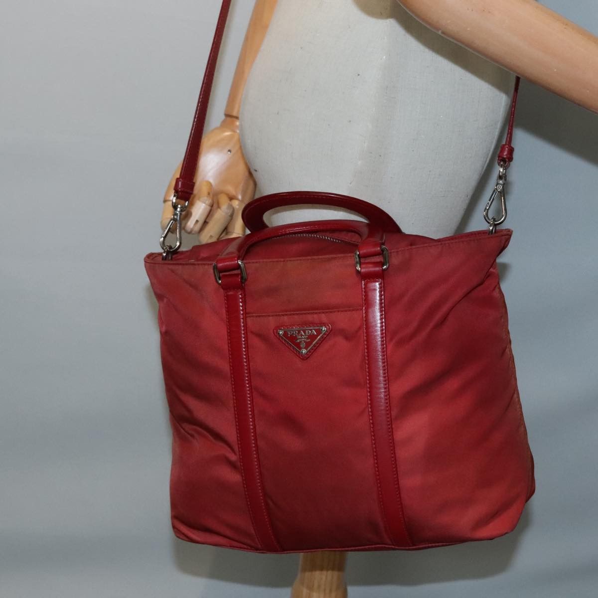 Prada Tessuto Red Synthetic Handbag (Pre-Owned) Size ONE SIZE - 16 Thumbnail