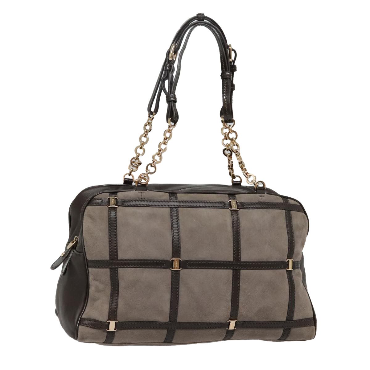 Salvatore Ferragamo Grey Suede Shoulder Bag (Pre-Owned) Size ONE SIZE - 16 Thumbnail