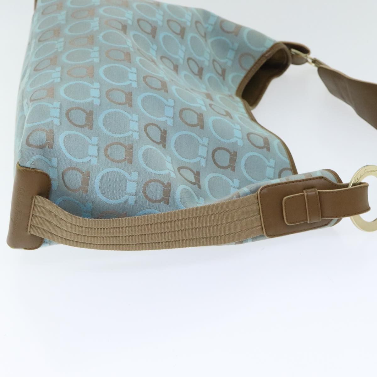 Salvatore Ferragamo Gancini Line Blue Canvas Shoulder Bag (Pre-Owned) Size ONE SIZE - 3 Thumbnail