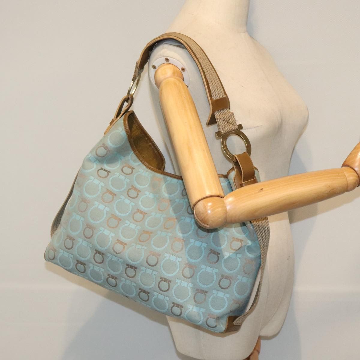 Salvatore Ferragamo Gancini Line Blue Canvas Shoulder Bag (Pre-Owned) Size ONE SIZE - 10 Thumbnail