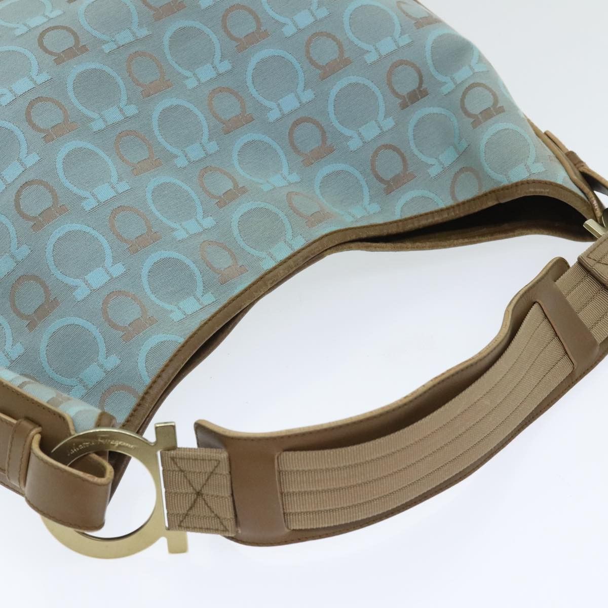 Salvatore Ferragamo Gancini Line Blue Canvas Shoulder Bag (Pre-Owned) Size ONE SIZE - 4 Thumbnail