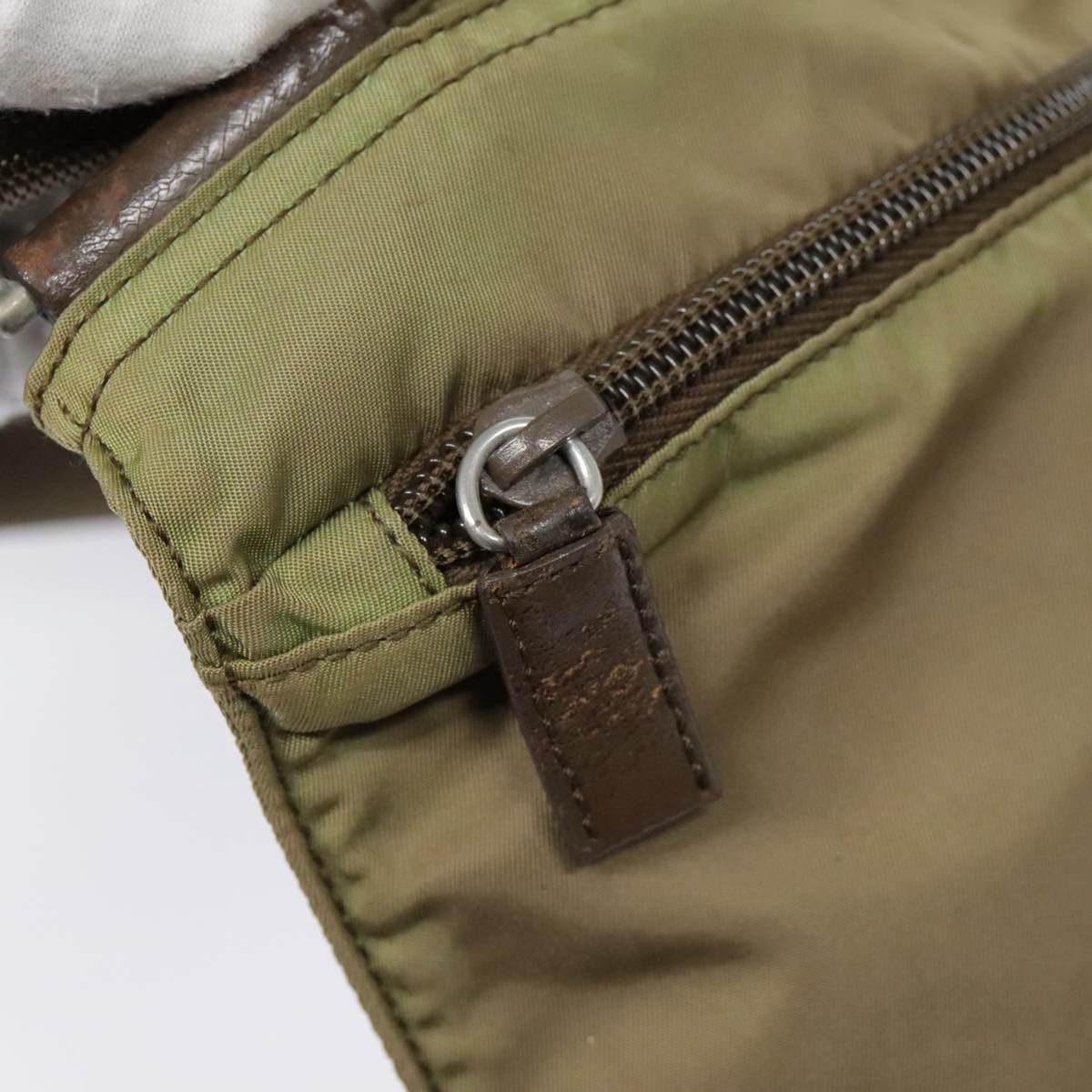 Prada Triangle Logo Khaki Synthetic Shoulder Bag (Pre-Owned) Size ONE SIZE - 11 Thumbnail