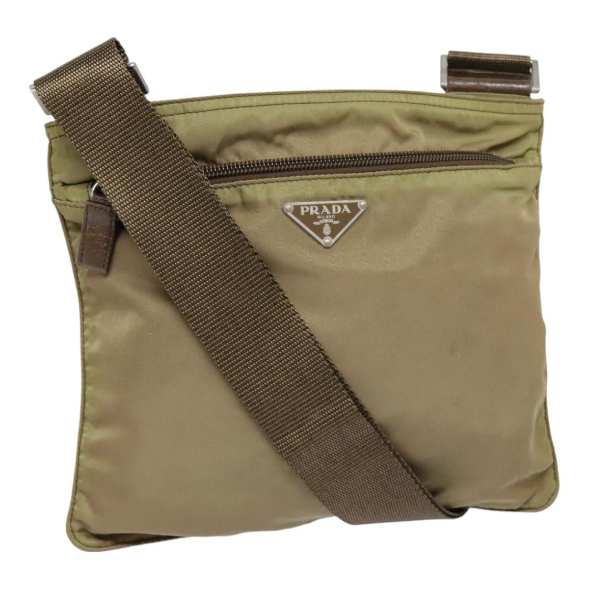 Prada Triangle Logo Khaki Synthetic Shoulder Bag (Pre-Owned) Size ONE SIZE - 17 Thumbnail