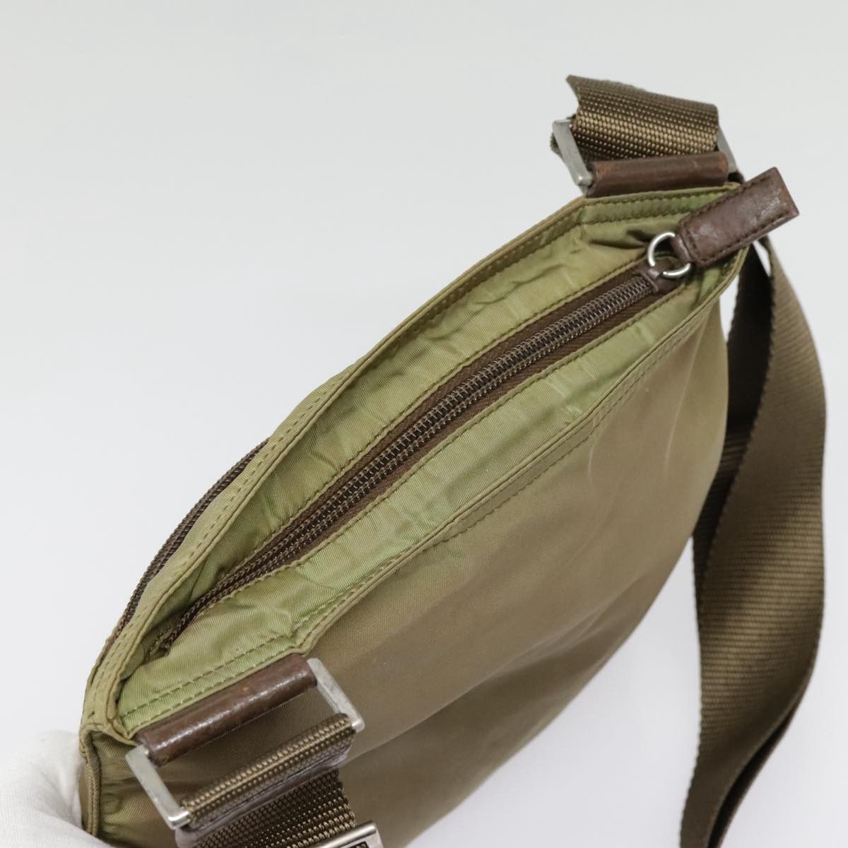 Prada Triangle Logo Khaki Synthetic Shoulder Bag (Pre-Owned) Size ONE SIZE - 18 Thumbnail