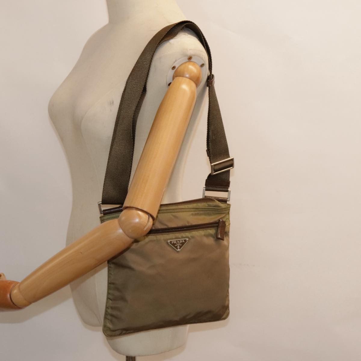 Prada Triangle Logo Khaki Synthetic Shoulder Bag (Pre-Owned) Size ONE SIZE - 16 Thumbnail
