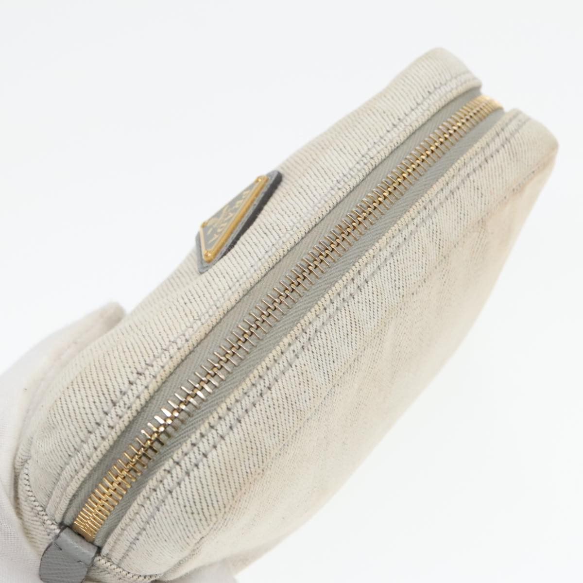 Prada Triangle Logo Beige Denim - Jeans Clutch Bag (Pre-Owned) Size ONE SIZE - 14 Thumbnail