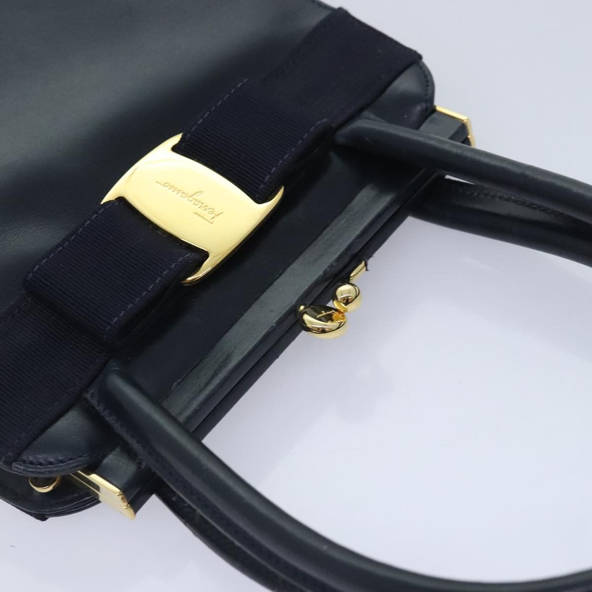 Salvatore Ferragamo Gancini Navy Leather Handbag (Pre-Owned) Size ONE SIZE - 9 Thumbnail