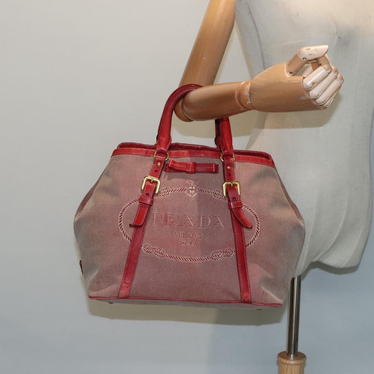 Prada Canapa Red Canvas Handbag (Pre-Owned) Size ONE SIZE - 13 Thumbnail