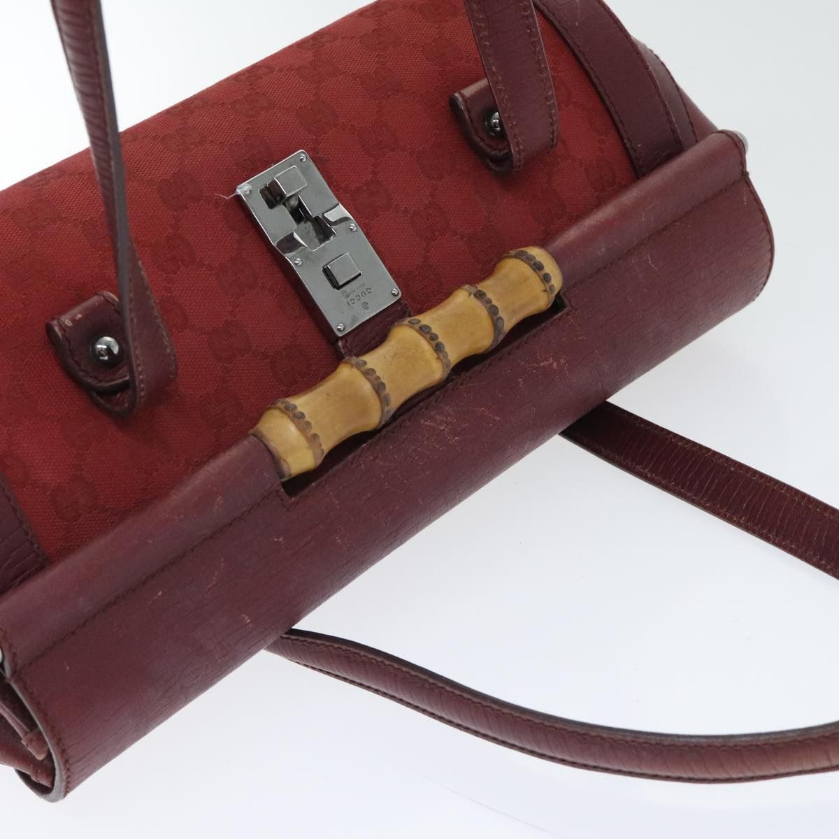 Gucci Bamboo Red Canvas Shoulder Bag (Pre-Owned) Size ONE SIZE - 5 Thumbnail