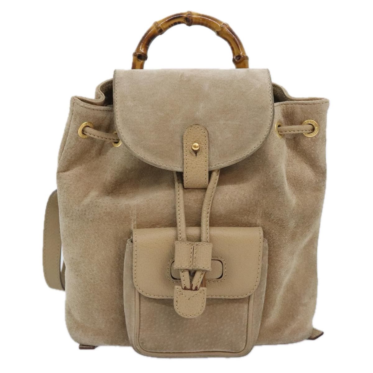 Gucci Bamboo Beige Suede Backpack Bag (Pre-Owned) Size ONE SIZE - 14 Thumbnail