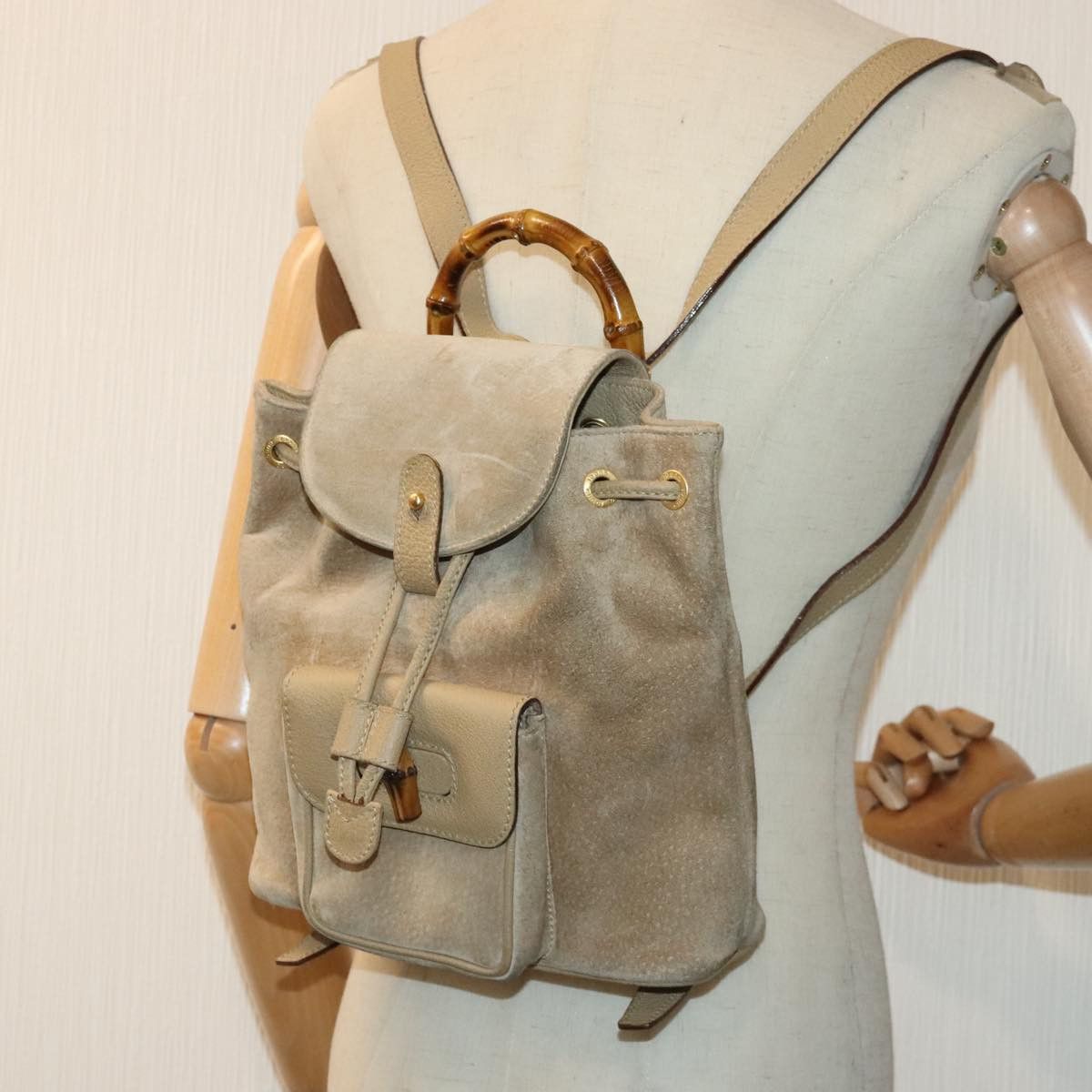 Gucci Bamboo Beige Suede Backpack Bag (Pre-Owned) Size ONE SIZE - 13 Thumbnail