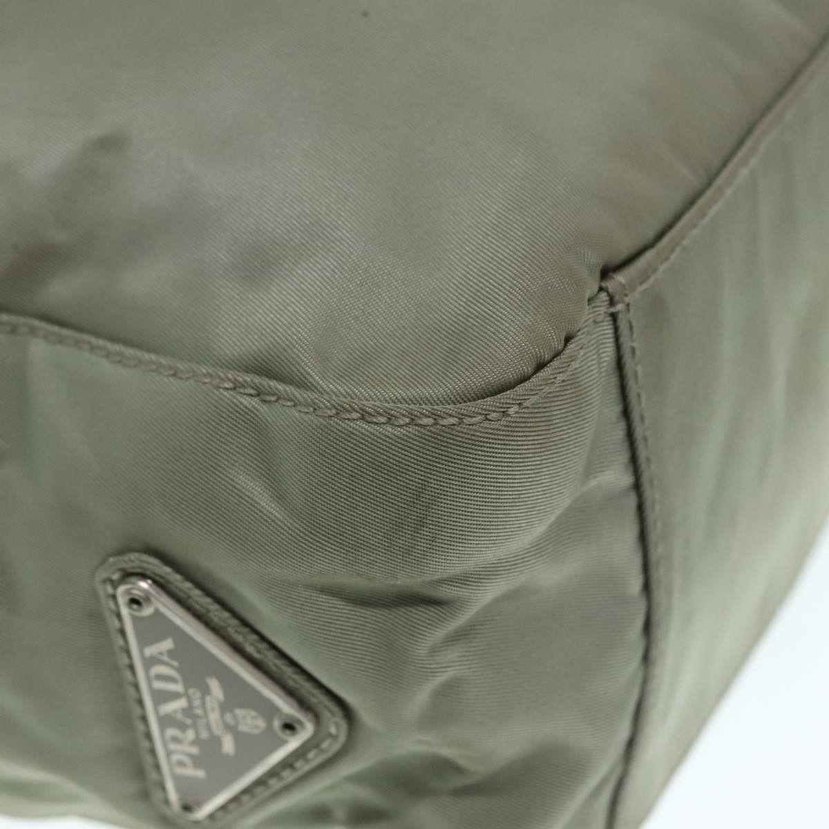 Prada Triangle Logo Khaki Synthetic Tote Bag (Pre-Owned) Size ONE SIZE - 7 Thumbnail