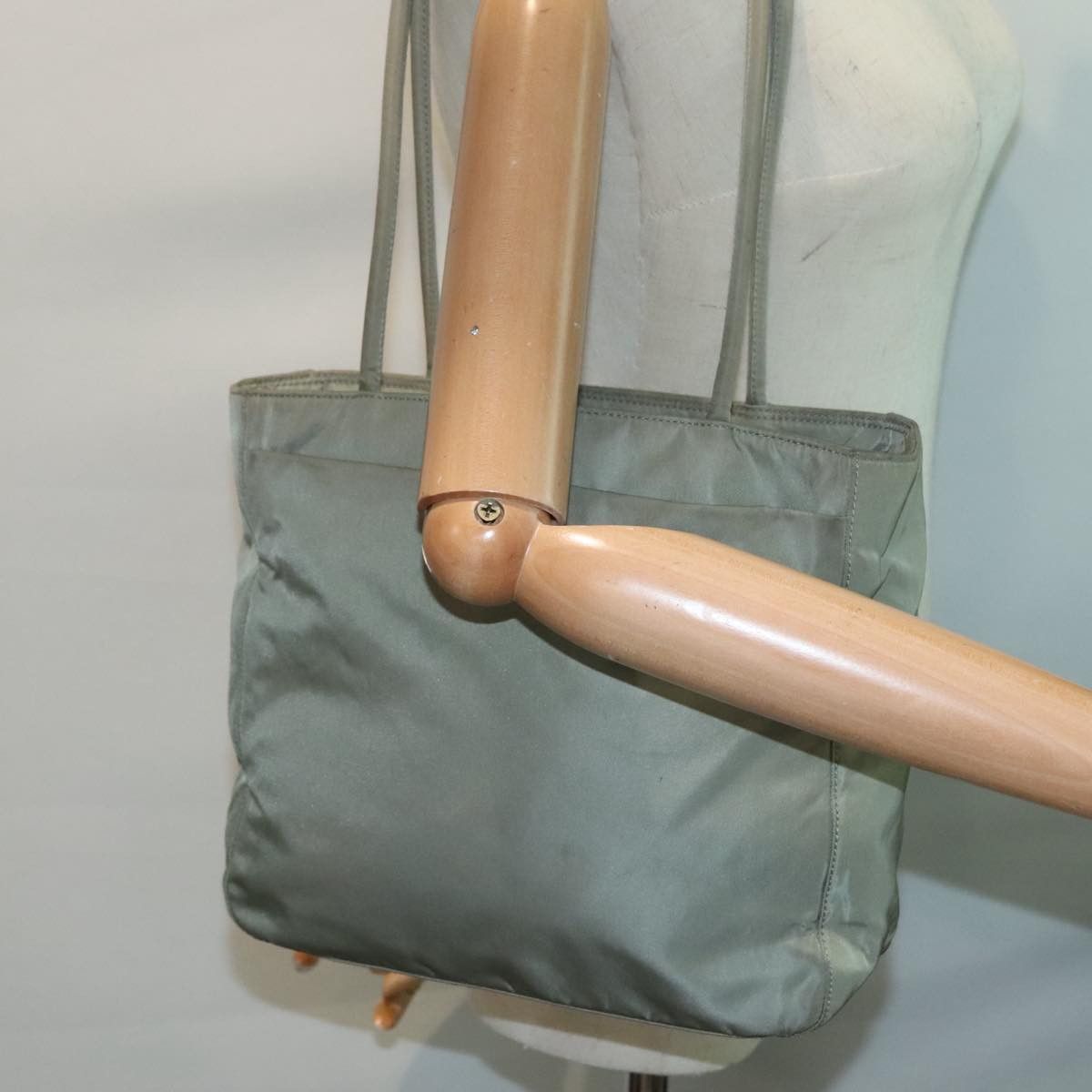 Prada Triangle Logo Khaki Synthetic Tote Bag (Pre-Owned) Size ONE SIZE - 15 Thumbnail