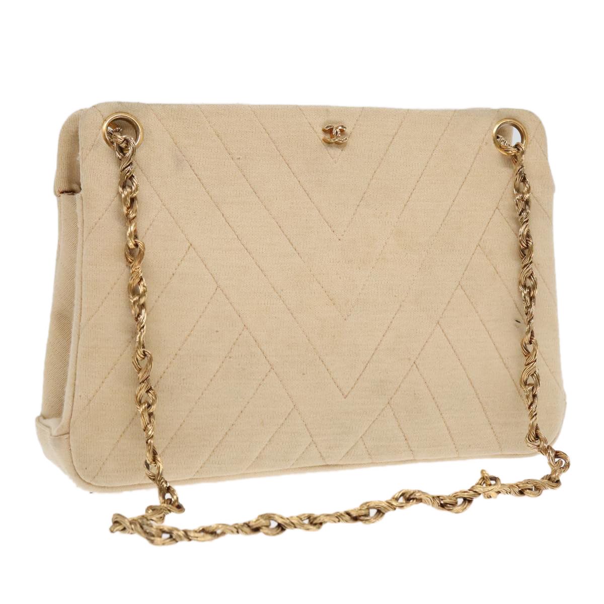 Chanel V-Stich Beige Cotton Shoulder Bag (Pre-Owned) Size ONE SIZE - 13 Thumbnail
