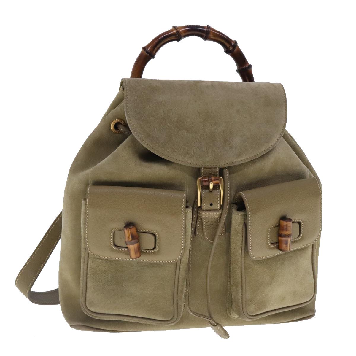 Gucci Bamboo Khaki Suede Backpack Bag (Pre-Owned) Size ONE SIZE - 15 Thumbnail