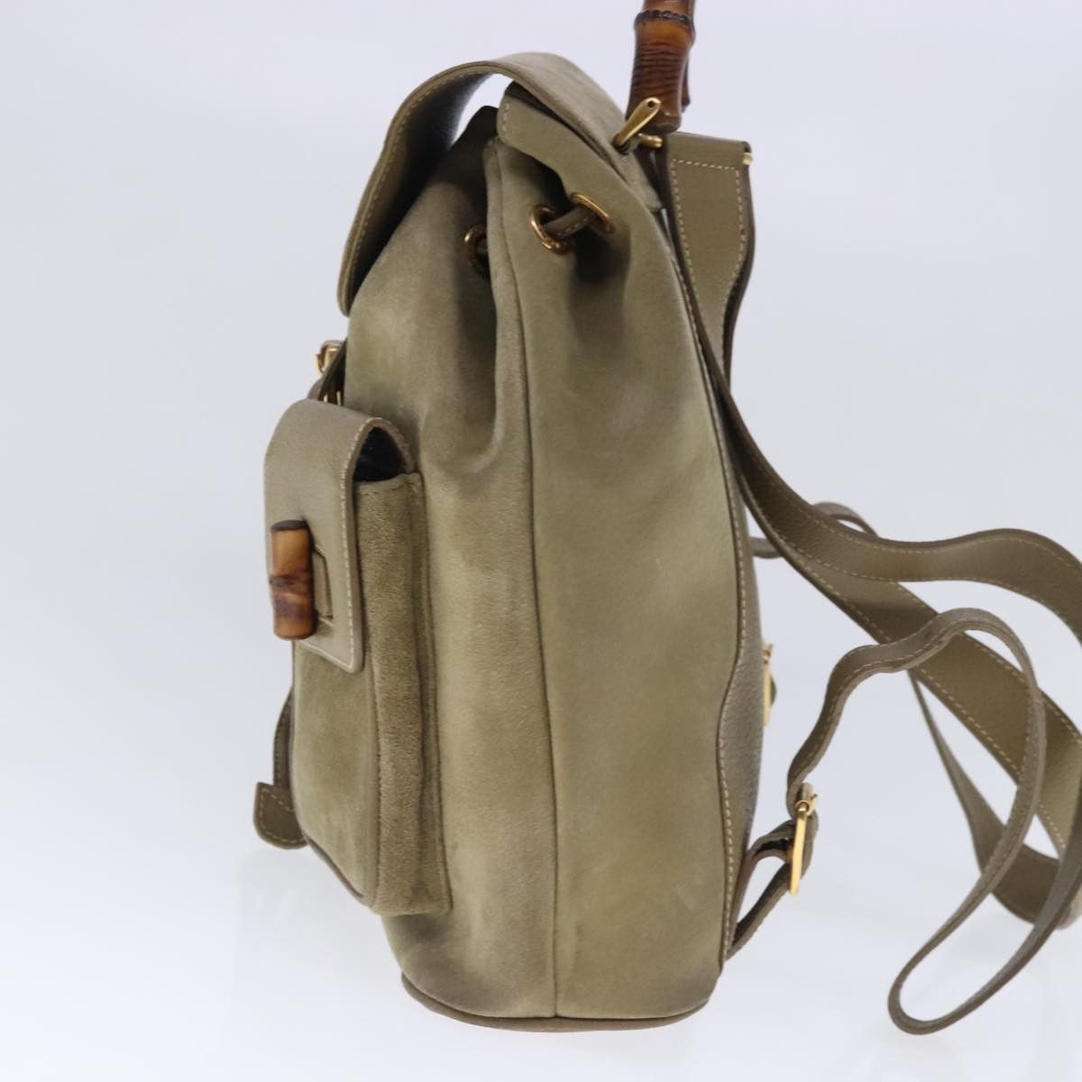 Gucci Bamboo Khaki Suede Backpack Bag (Pre-Owned) Size ONE SIZE - 3 Thumbnail