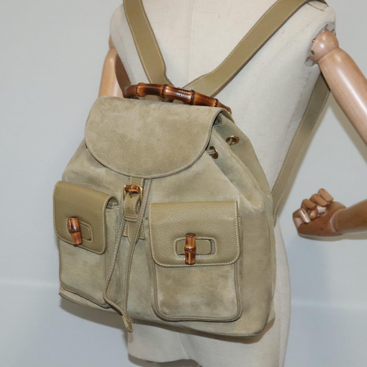 Gucci Bamboo Khaki Suede Backpack Bag (Pre-Owned) Size ONE SIZE - 14 Thumbnail