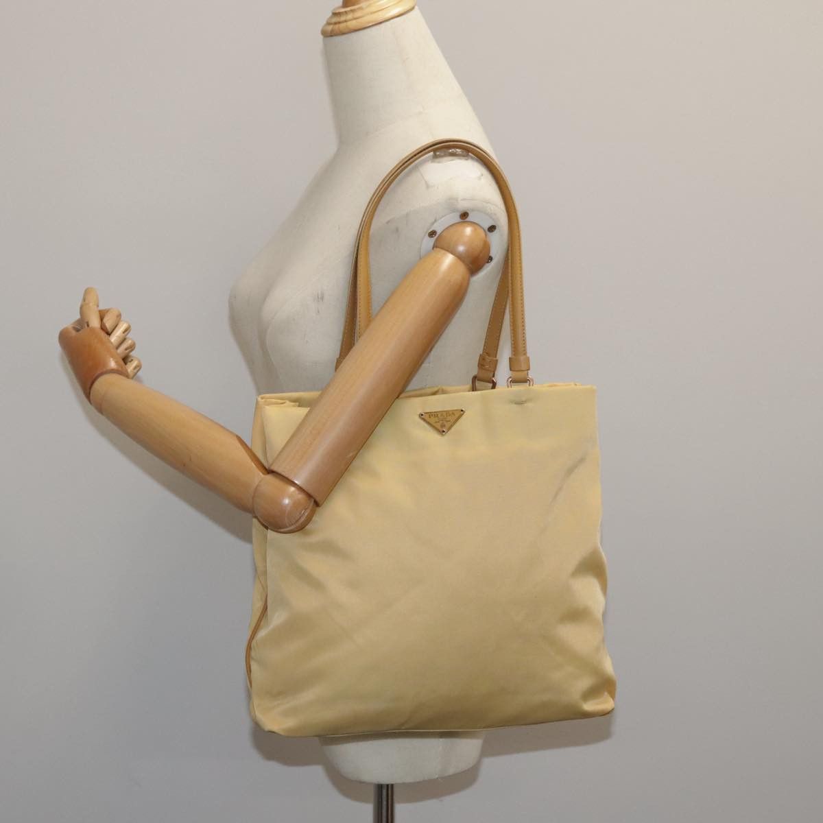 Prada Triangle Logo Beige Synthetic Shoulder Bag (Pre-Owned) Size ONE SIZE - 15 Thumbnail