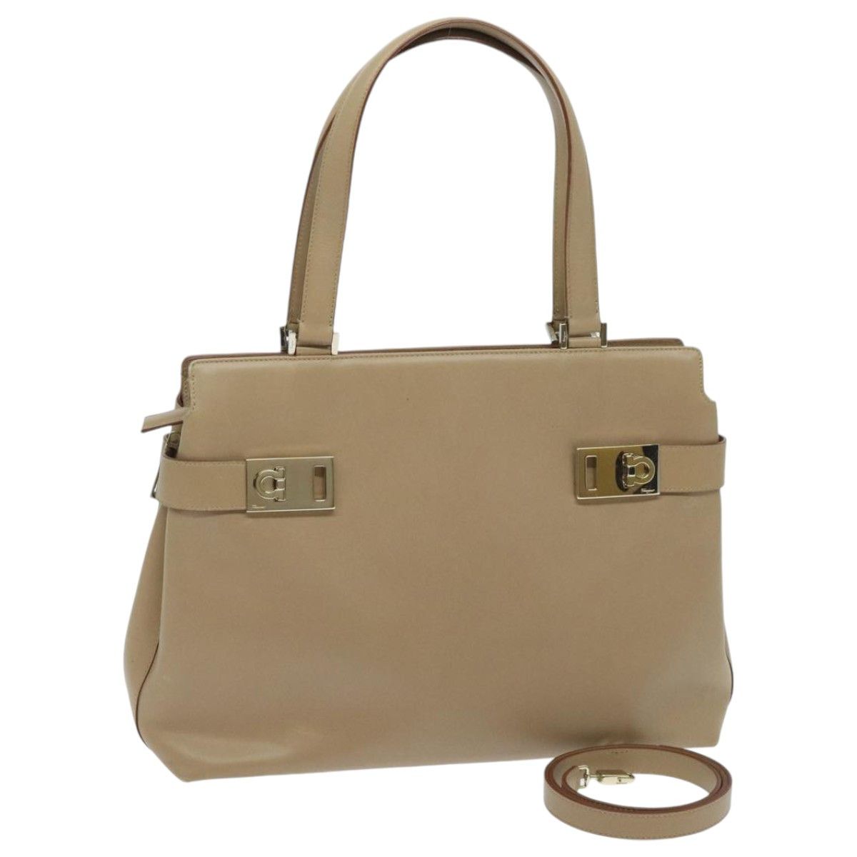 Salvatore Ferragamo Gancini Beige Leather Tote Bag (Pre-Owned) Size ONE SIZE - 12 Thumbnail