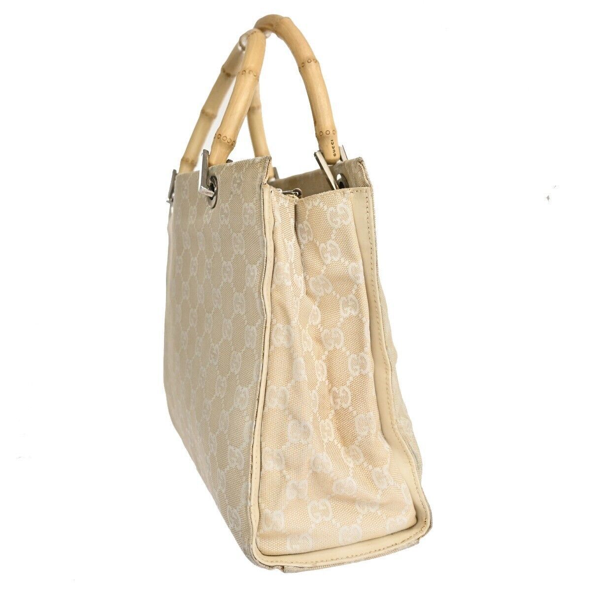 Gucci Bamboo Beige Canvas Handbag (Pre-Owned) Size ONE SIZE - 3 Thumbnail