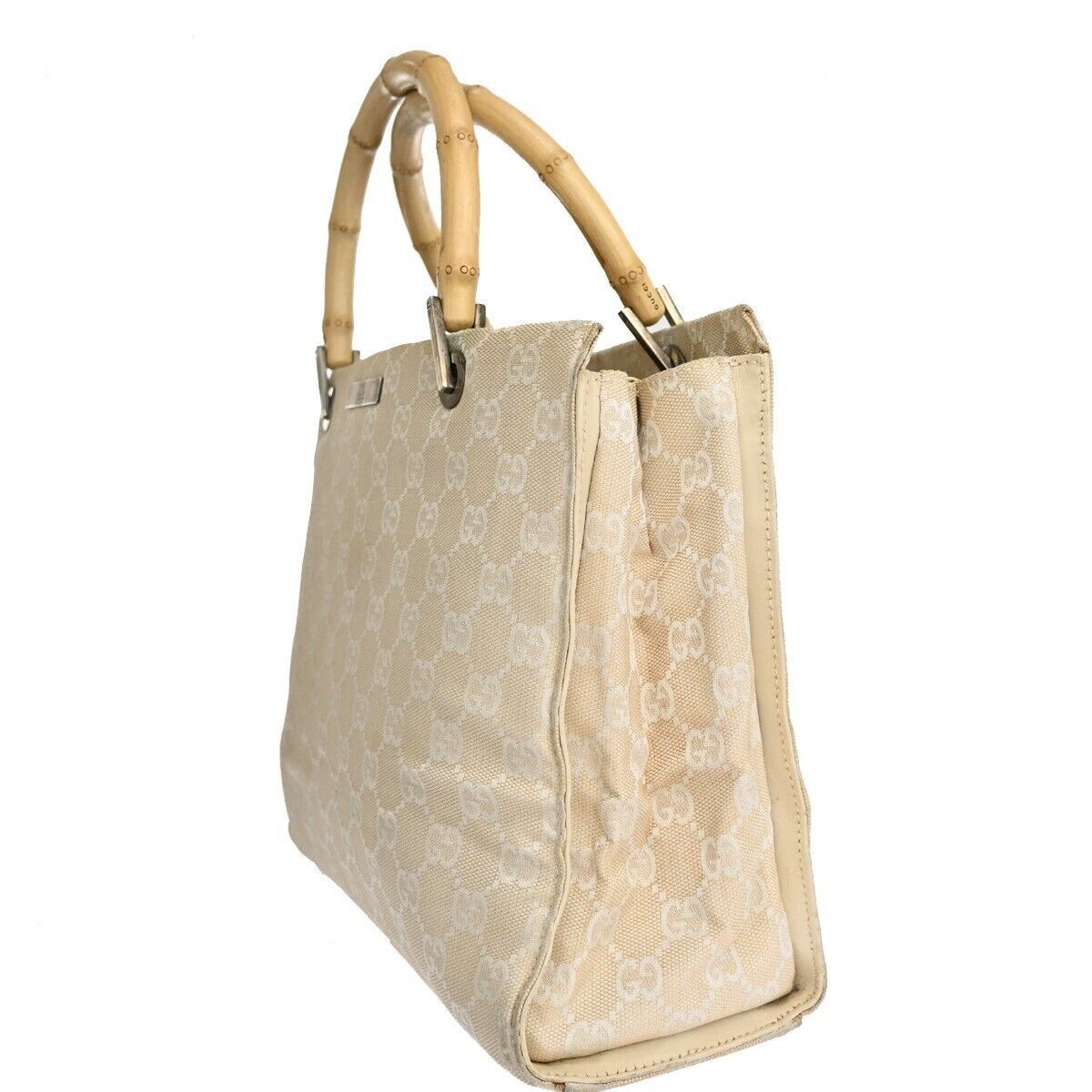 Gucci Bamboo Beige Canvas Handbag (Pre-Owned) Size ONE SIZE - 4 Thumbnail