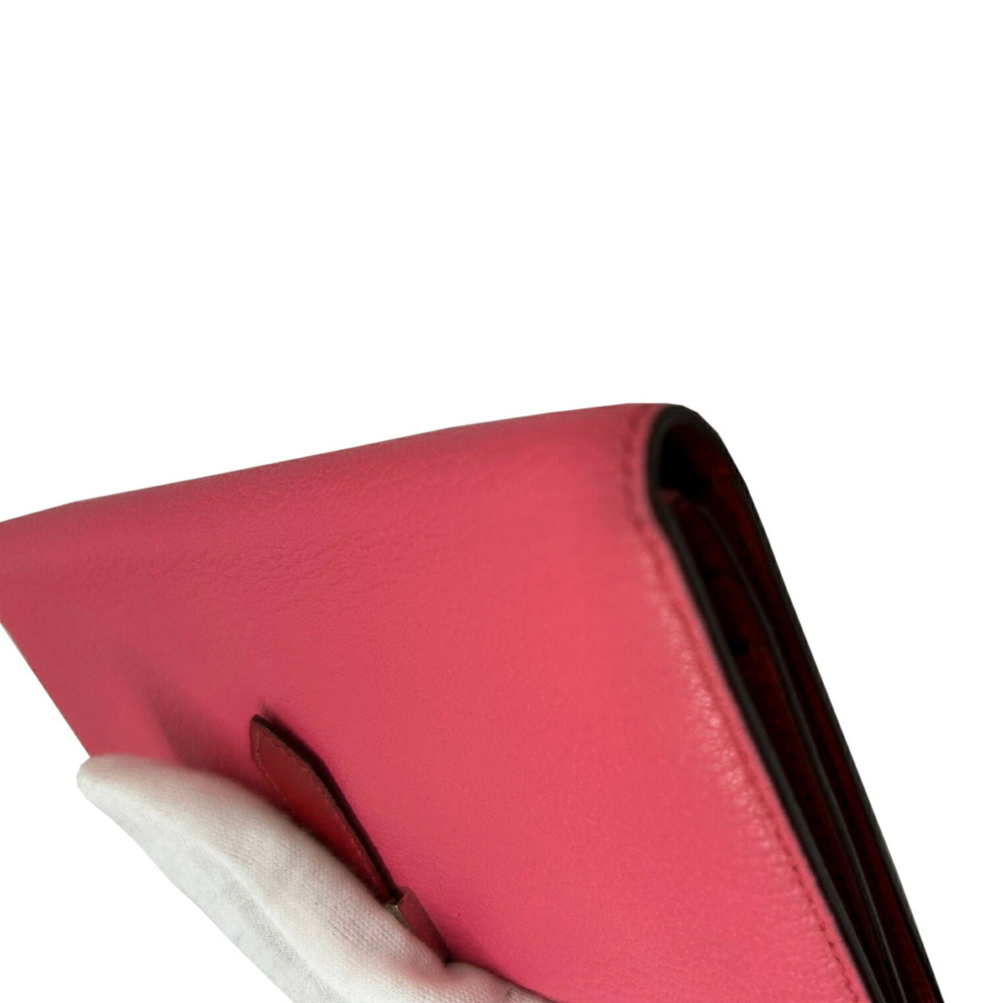 Hermes Hermes Long Wallet Bearn Soufflet Verso Chevre Rose Lipstick Rouge Garance Q□ Engraved 2013 Bicolor Women's Men's Size ONE SIZE - 7 Thumbnail