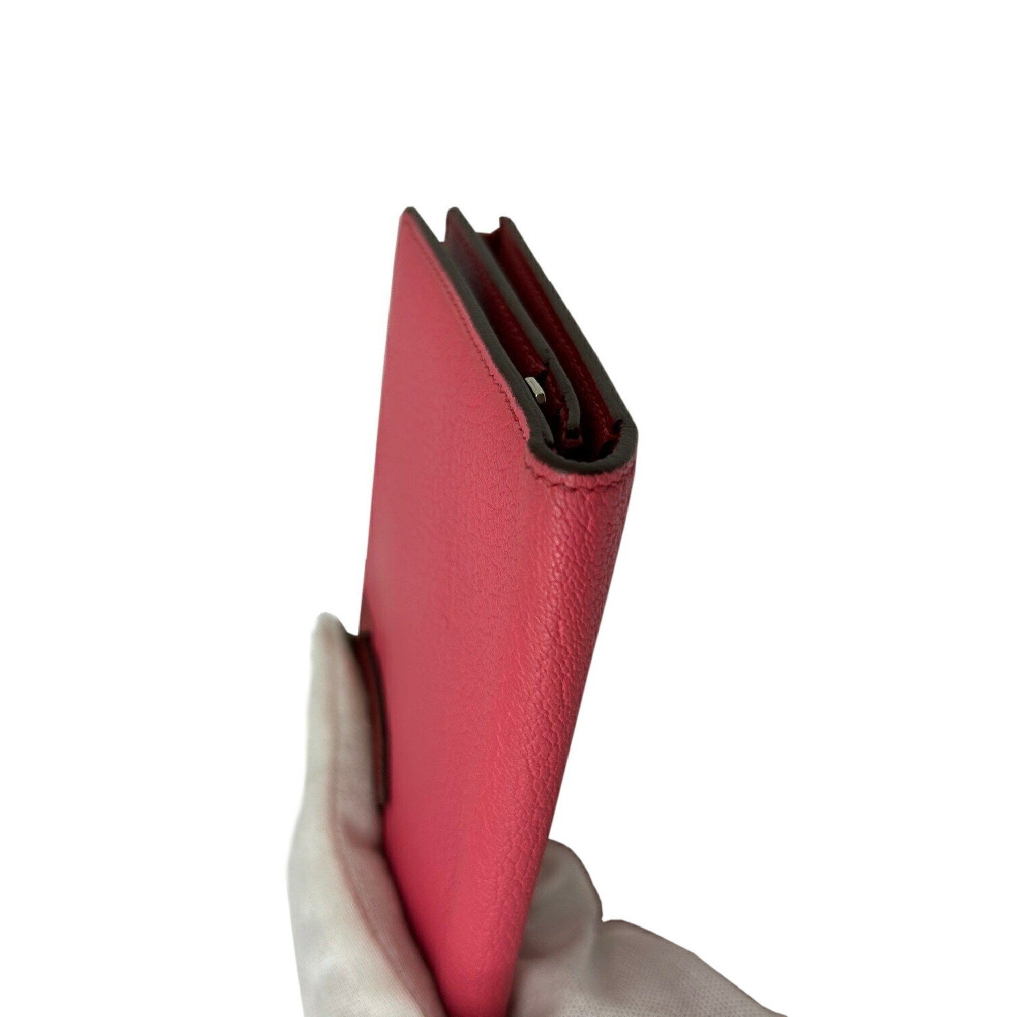 Hermes Hermes Long Wallet Bearn Soufflet Verso Chevre Rose Lipstick Rouge Garance Q□ Engraved 2013 Bicolor Women's Men's Size ONE SIZE - 6 Thumbnail