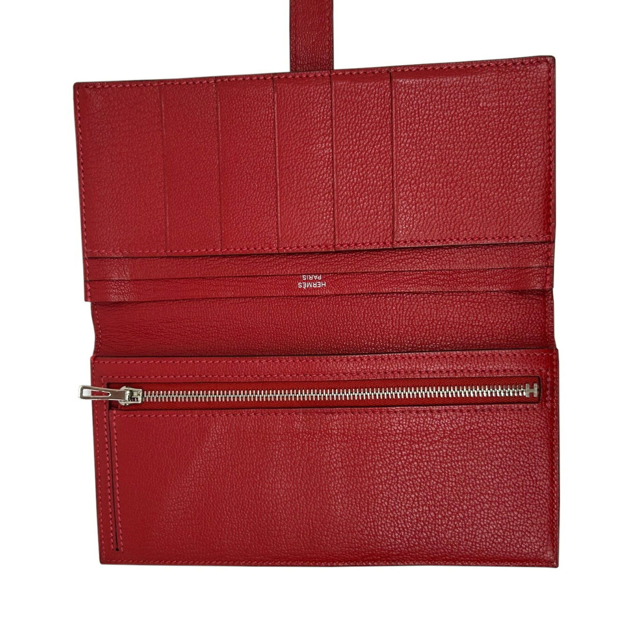 Hermes Hermes Long Wallet Bearn Soufflet Verso Chevre Rose Lipstick Rouge Garance Q□ Engraved 2013 Bicolor Women's Men's Size ONE SIZE - 3 Thumbnail
