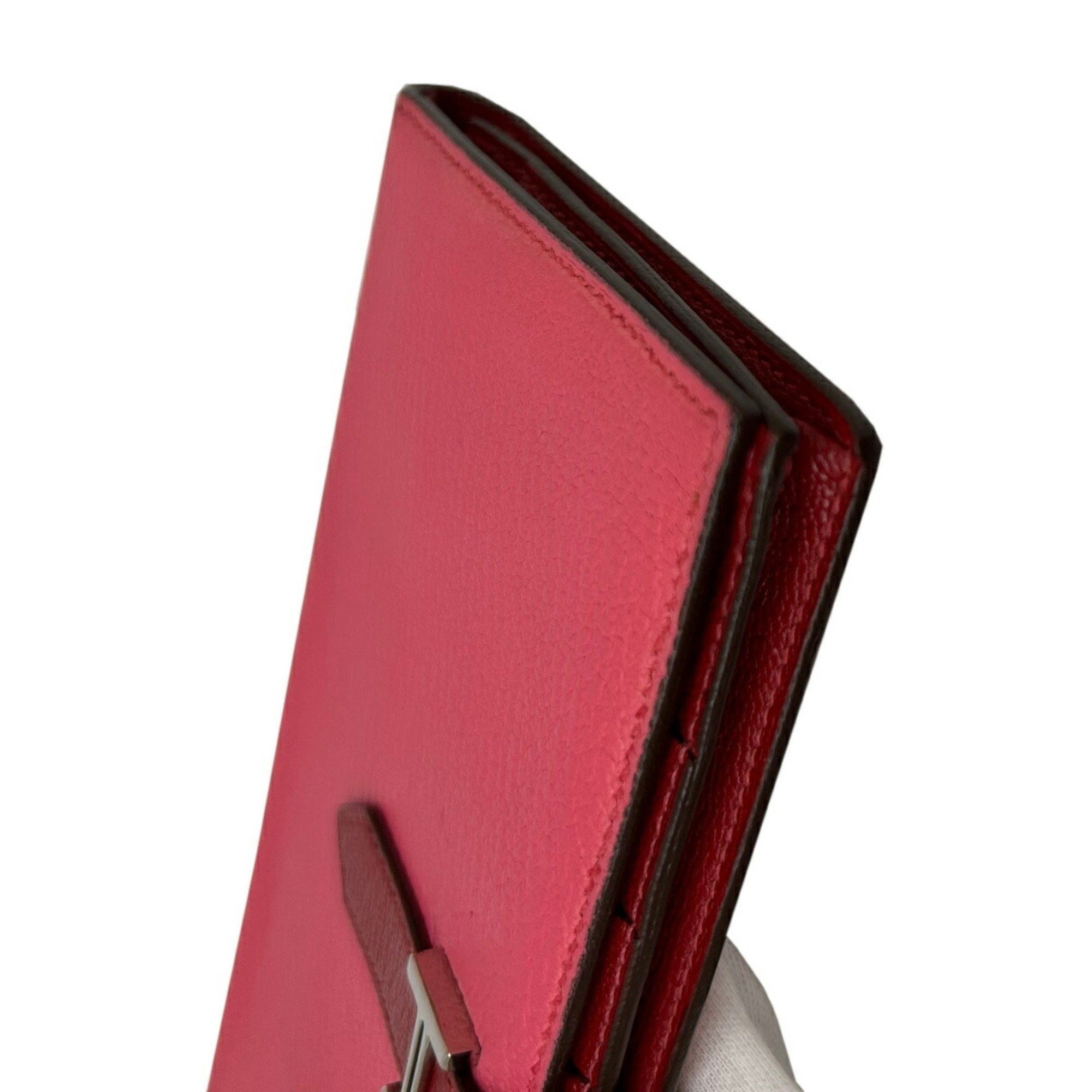 Hermes Hermes Long Wallet Bearn Soufflet Verso Chevre Rose Lipstick Rouge Garance Q□ Engraved 2013 Bicolor Women's Men's Size ONE SIZE - 8 Thumbnail