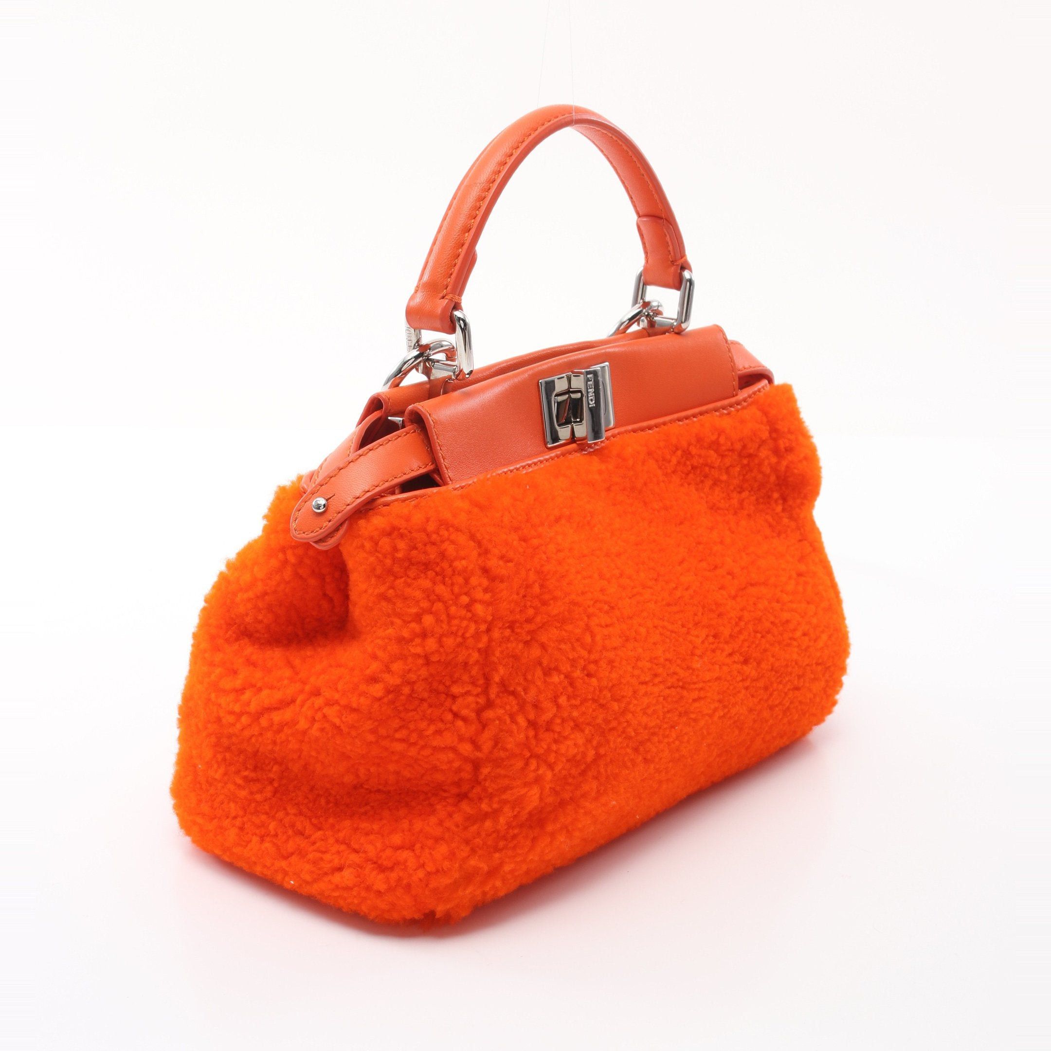 Fendi Fendi Ｍini Peekaboo Handbag Mouton Leather Orange Size ONE SIZE - 2 Thumbnail