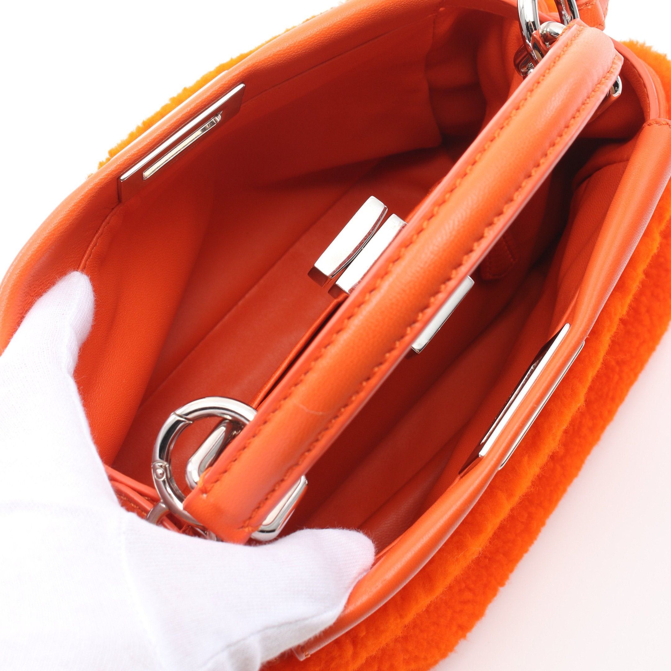 Fendi Fendi Ｍini Peekaboo Handbag Mouton Leather Orange Size ONE SIZE - 3 Thumbnail