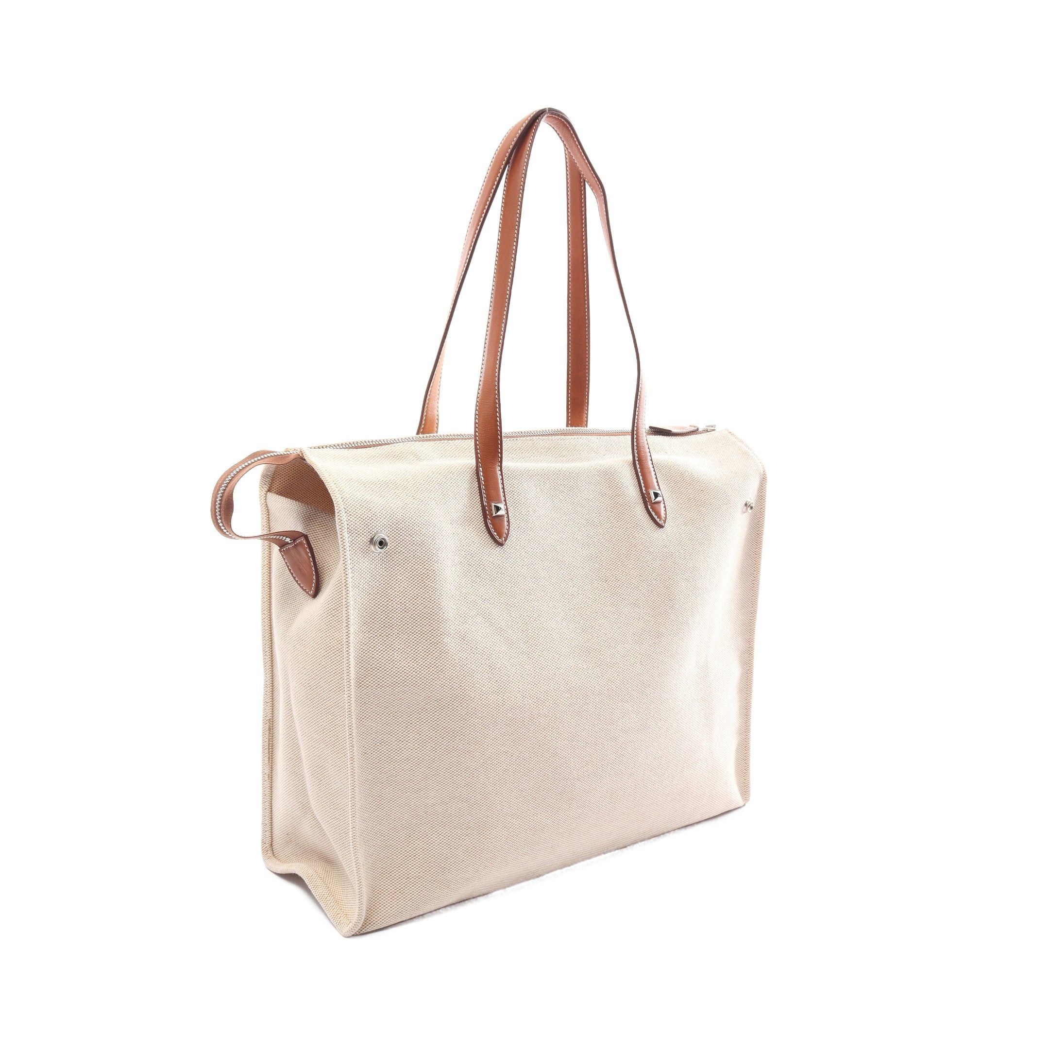 Hermes Hermes Kabas Mirror Handbag Tote Bag Toile Ash Leather Beige Brown Silver Hardware □L Stamp Size ONE SIZE - 2 Thumbnail