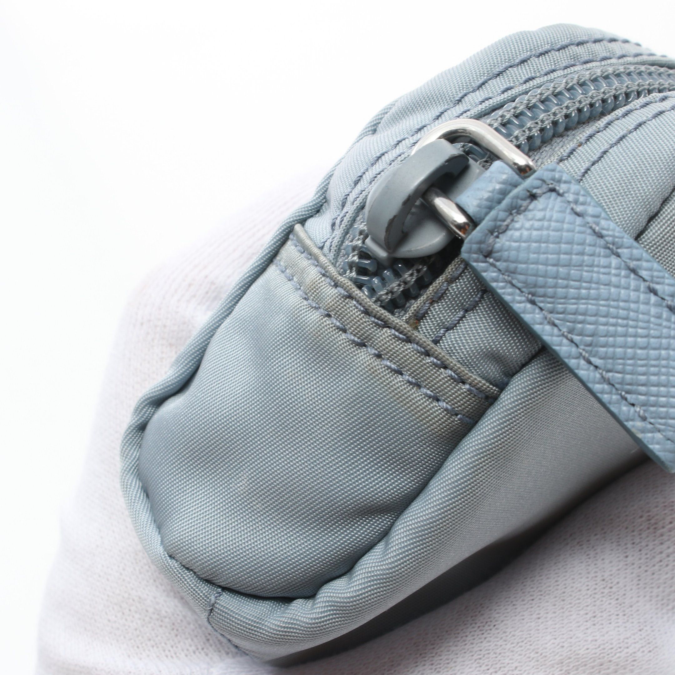 Prada Prada Vera Pouch Nylon Saffiano Leather Blue Gray Size ONE SIZE - 6 Thumbnail