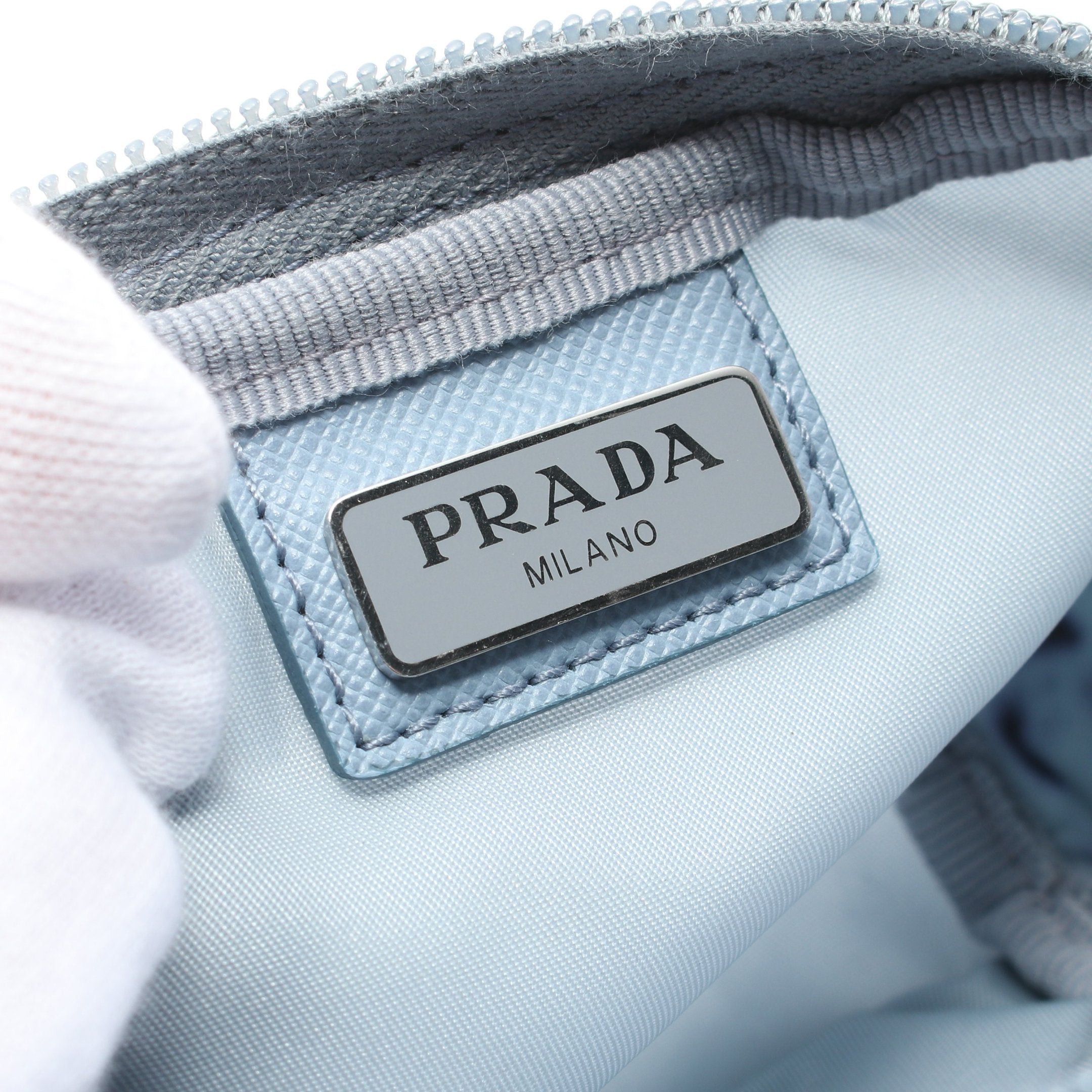 Prada Prada Vera Pouch Nylon Saffiano Leather Blue Gray Size ONE SIZE - 4 Thumbnail