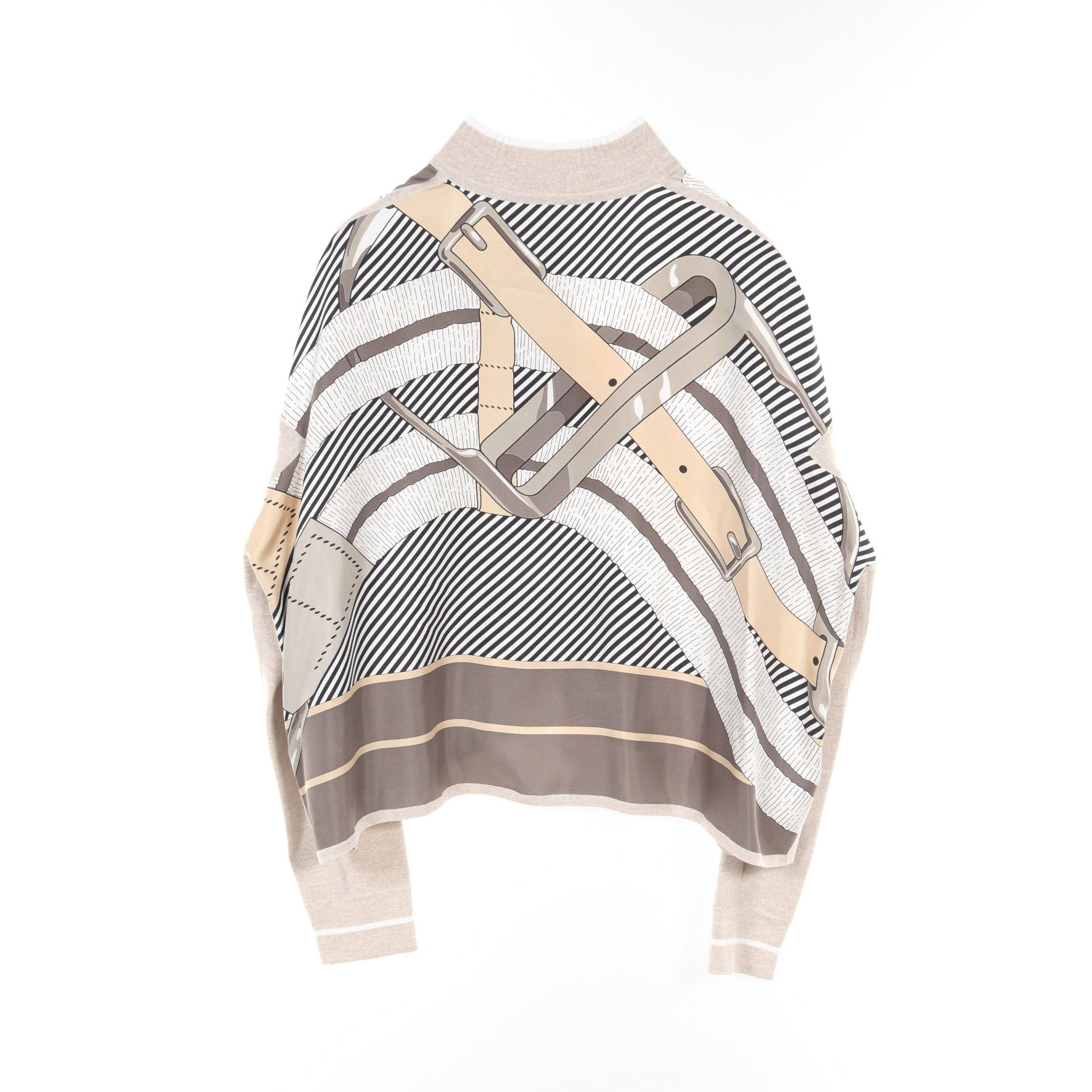 Hermes Hermes Cardigan Switching Silk Wool Gray Light Beige Multicolor Size ONE SIZE - 2 Thumbnail
