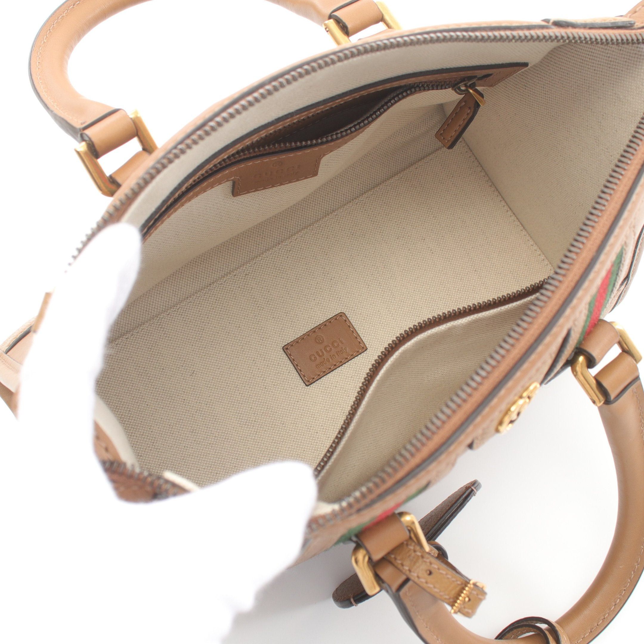 Gucci Gucci Baulet Handbag Leather Canvas Light Brown Green Red Size ONE SIZE - 3 Thumbnail