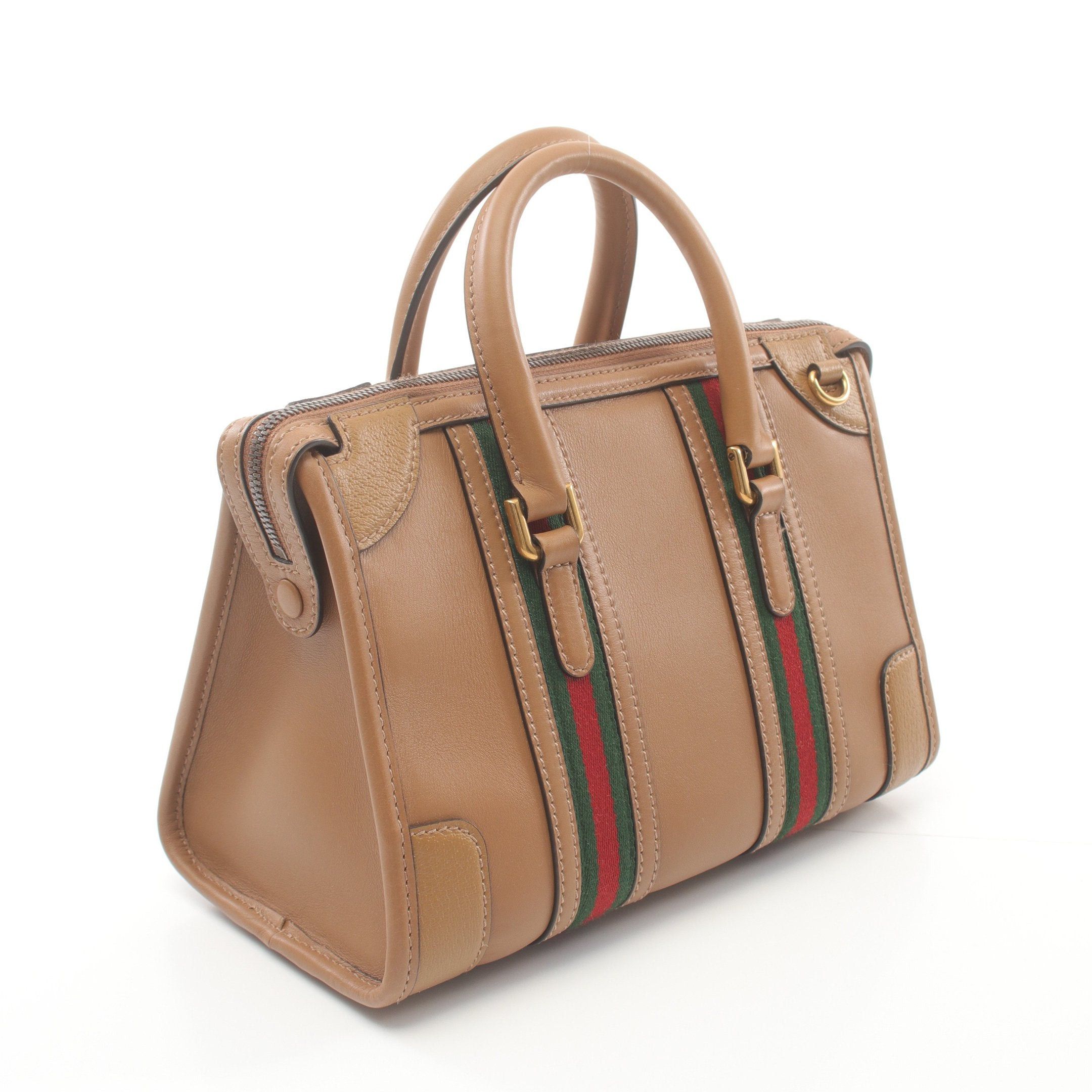 Gucci Gucci Baulet Handbag Leather Canvas Light Brown Green Red Size ONE SIZE - 2 Thumbnail
